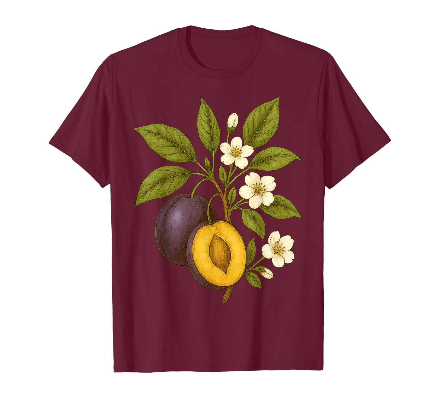 Plum Botanical Fruit Graphic Orchard Farm Nature Autumn T-Shirt
