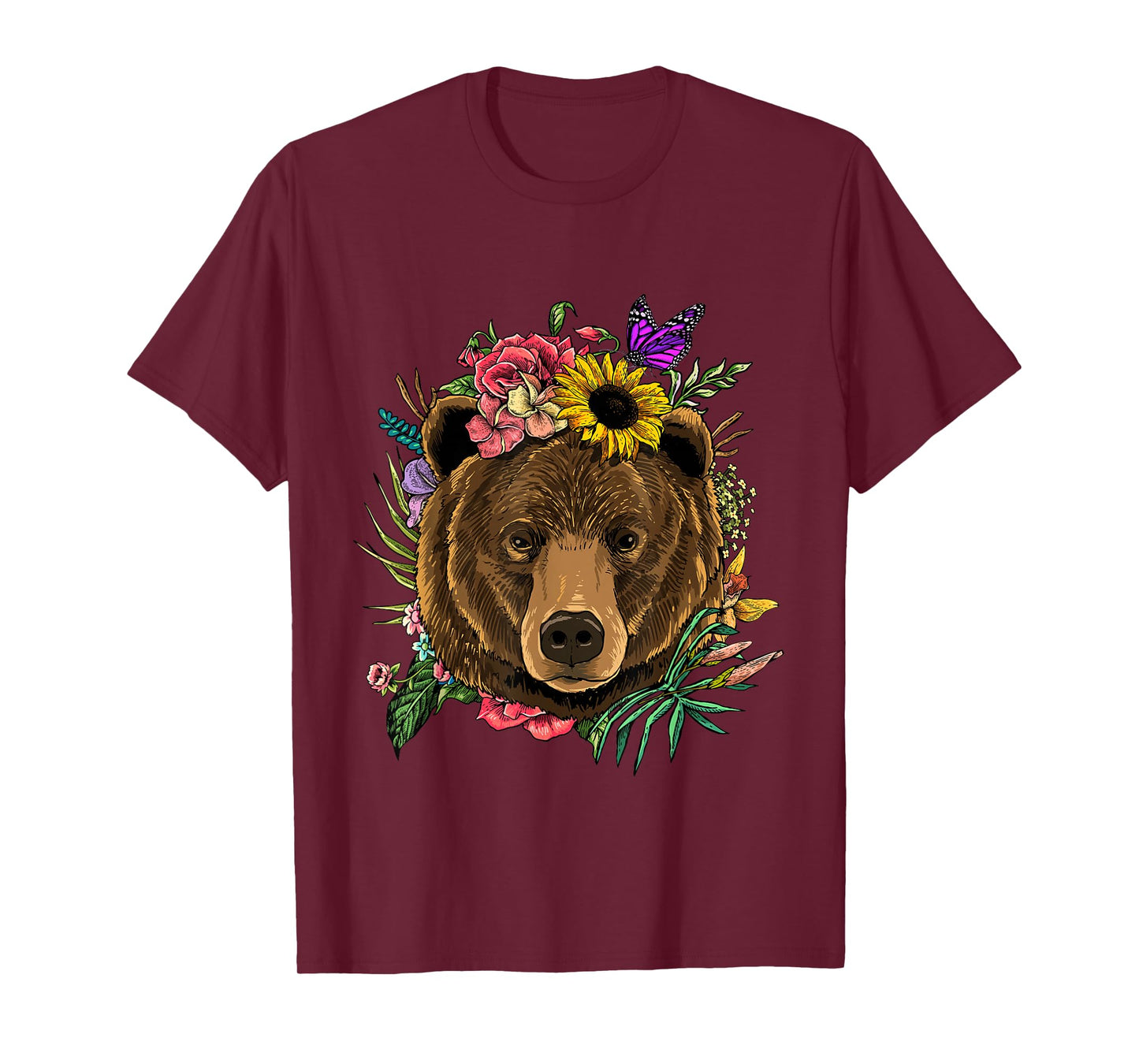 Bear Shirt Nature Floral Grizzly Bear Face Animal Bear Lover T-Shirt