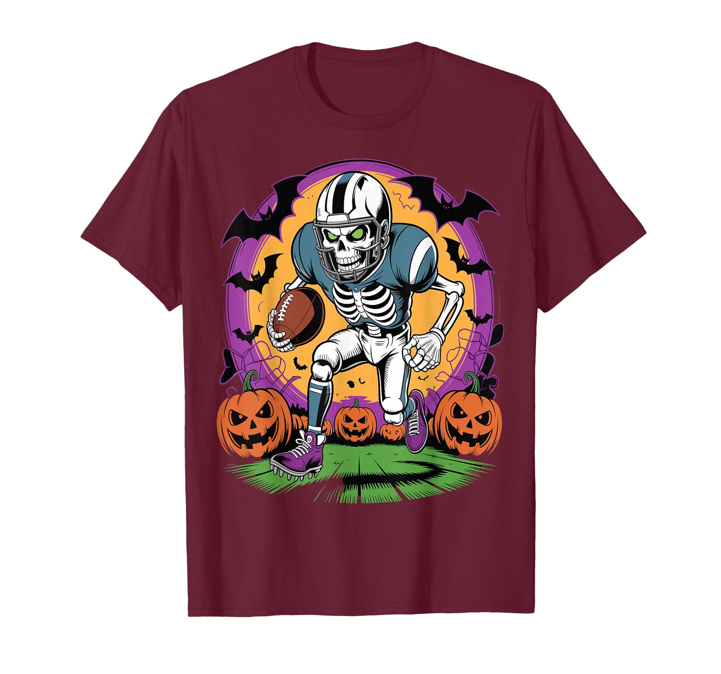 Halloween Skeleton Football Player Skull Spooky Sports T-Shirt