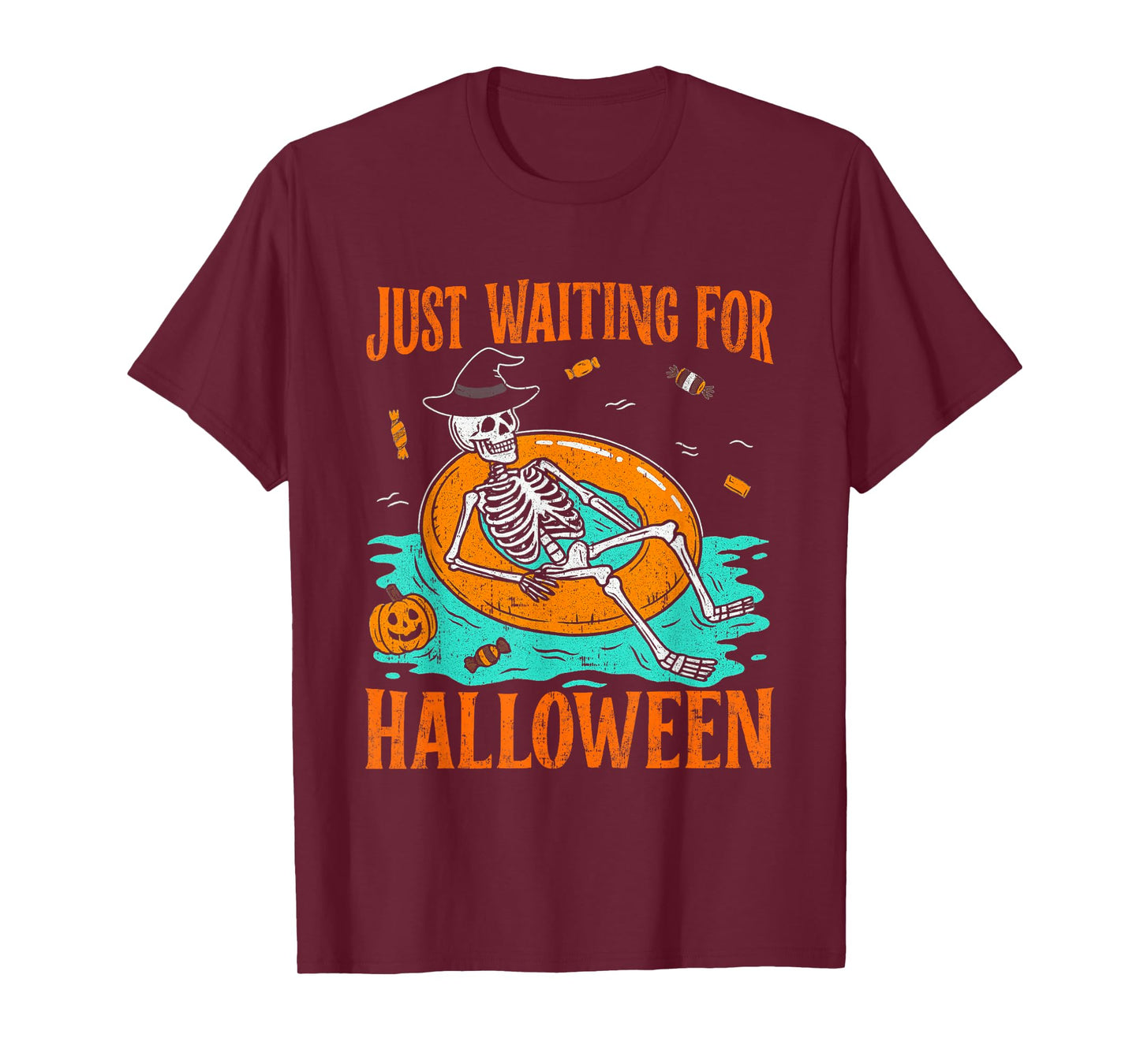 Funny Spooky Summer Skeleton Just Waiting for Halloween T-Shirt