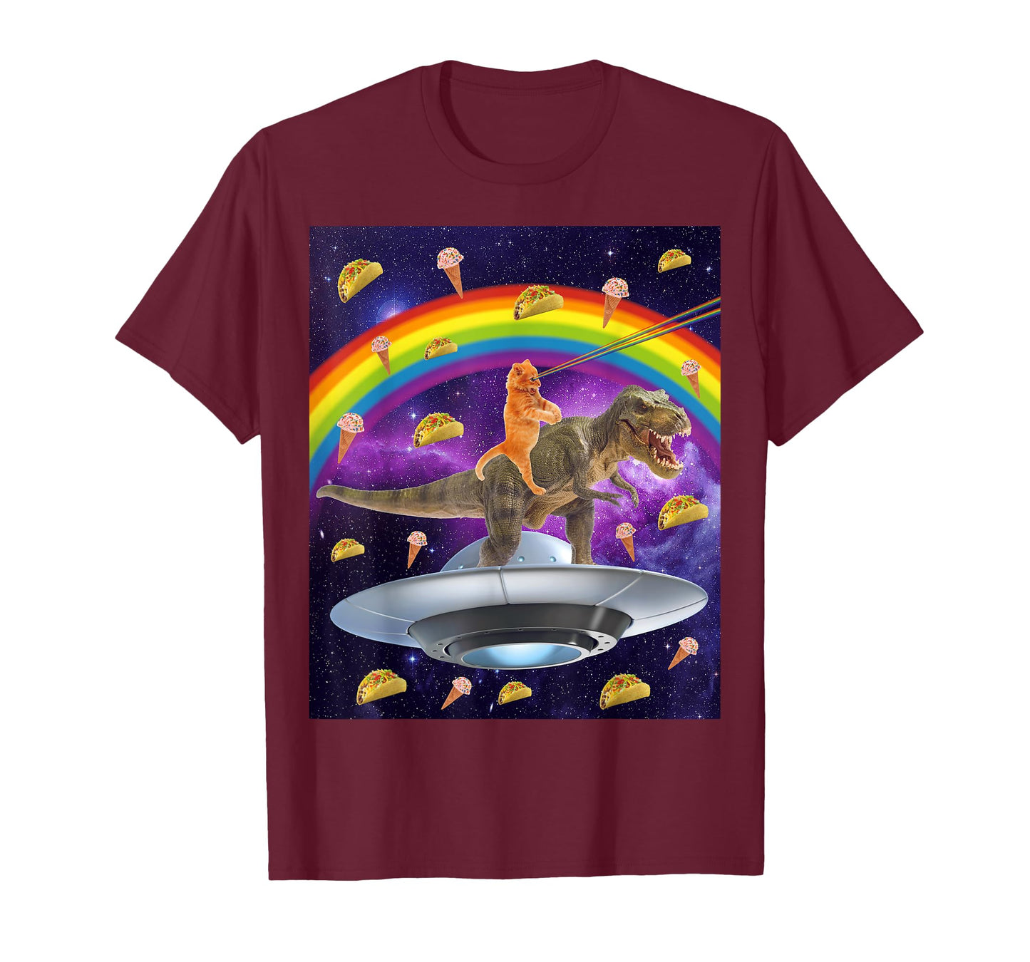 Taco Kitty Rainbow Laser Eye T-Rex Riding Space Cat Shirt T-Shirt for Men Women Girls Kids