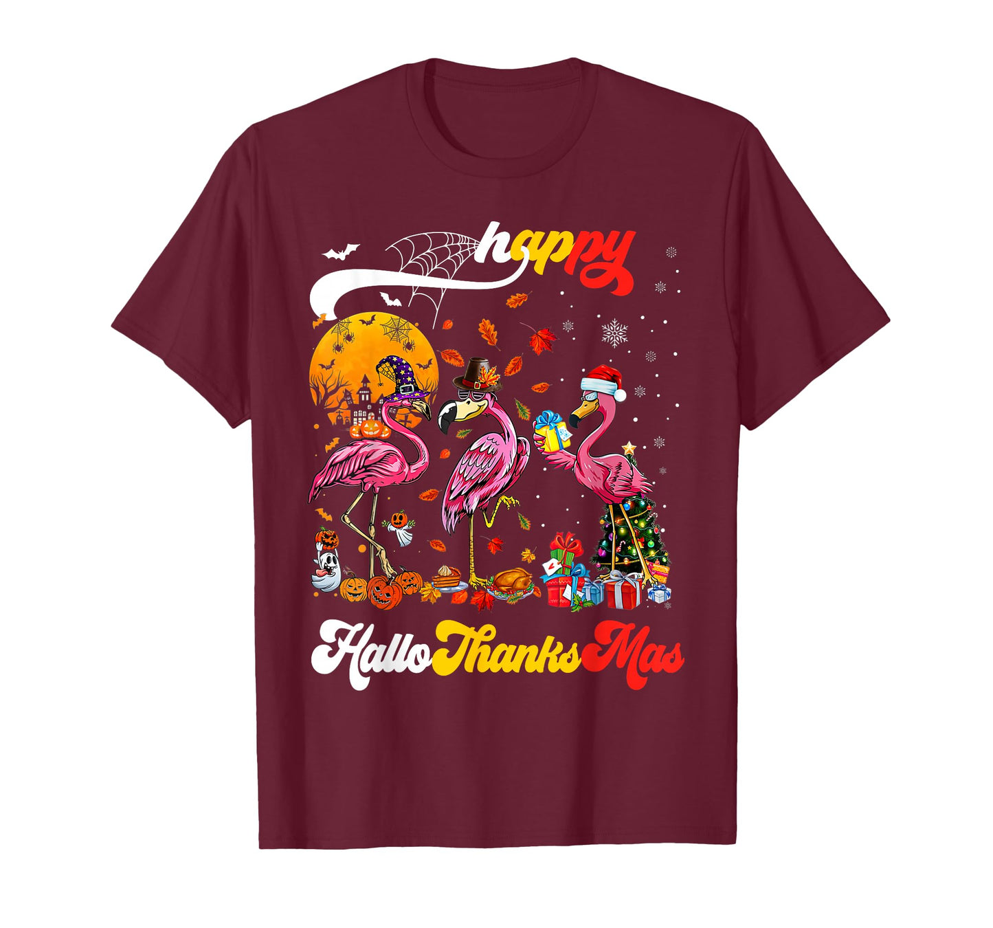 Flamingo Happy HalloThanksmas Funny Halloween Thanksgiving T-Shirt