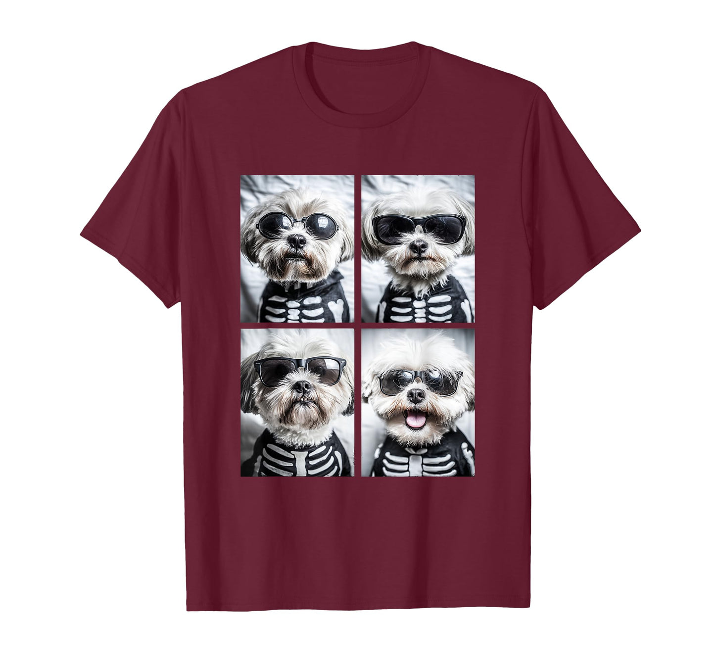 Maltese with Sunglasses Skeleton Costume Funny Halloween T-Shirt