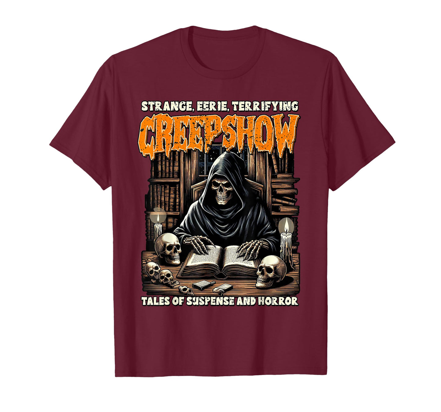 Halloween Vibes Spooky Reading Skeleton Witch Creep Show T-Shirt