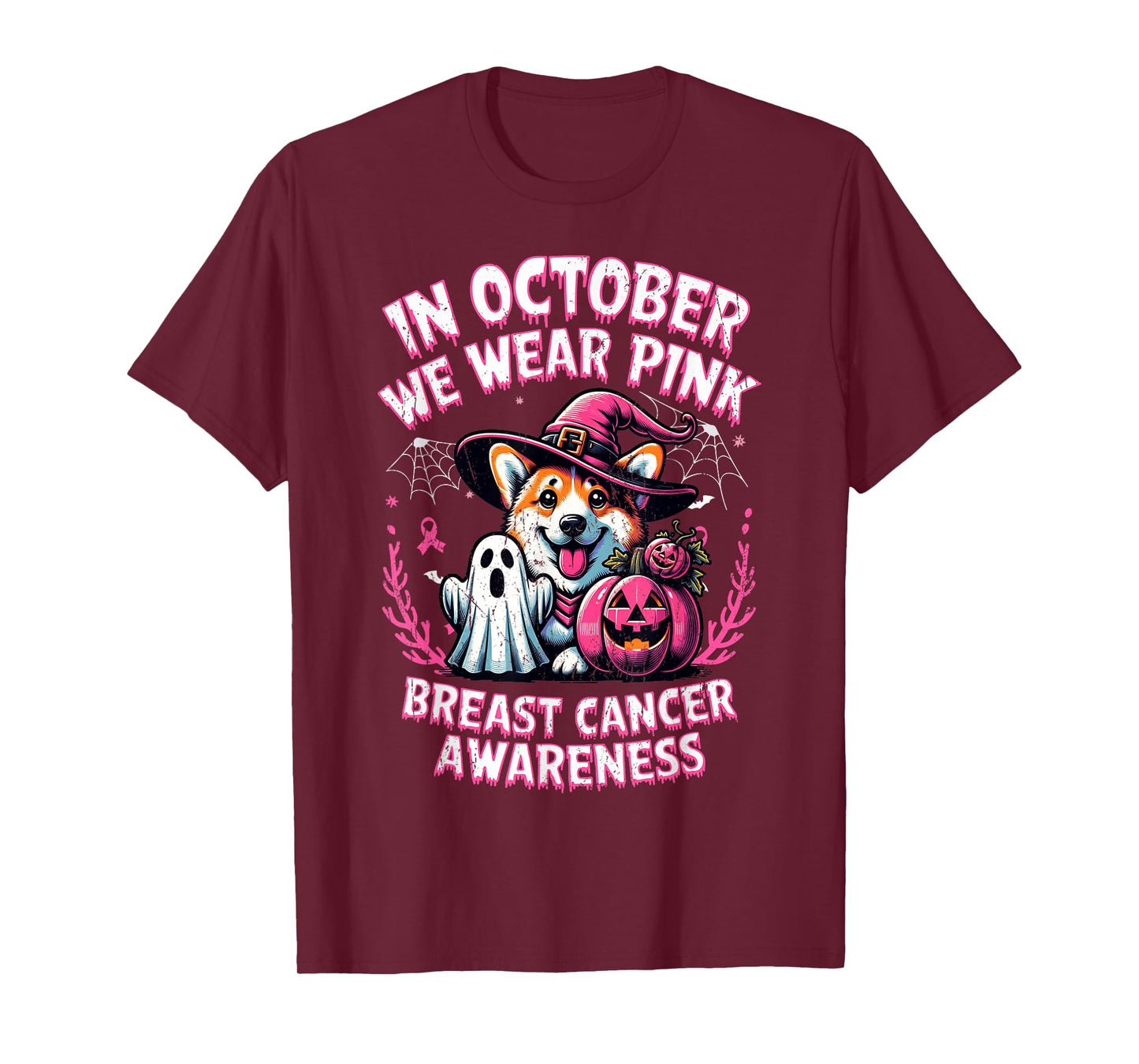 In October We Wear Pink Ghost Corgi Dog Breast Cancer T-Shirt