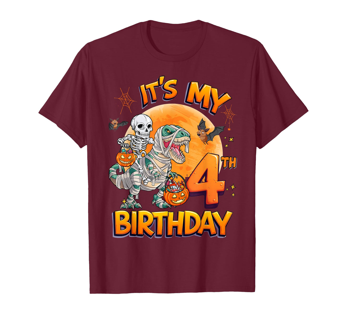 It's My 4th Birthday Dinosaur Skeleton Halloween 4 Years Old T-Shirt