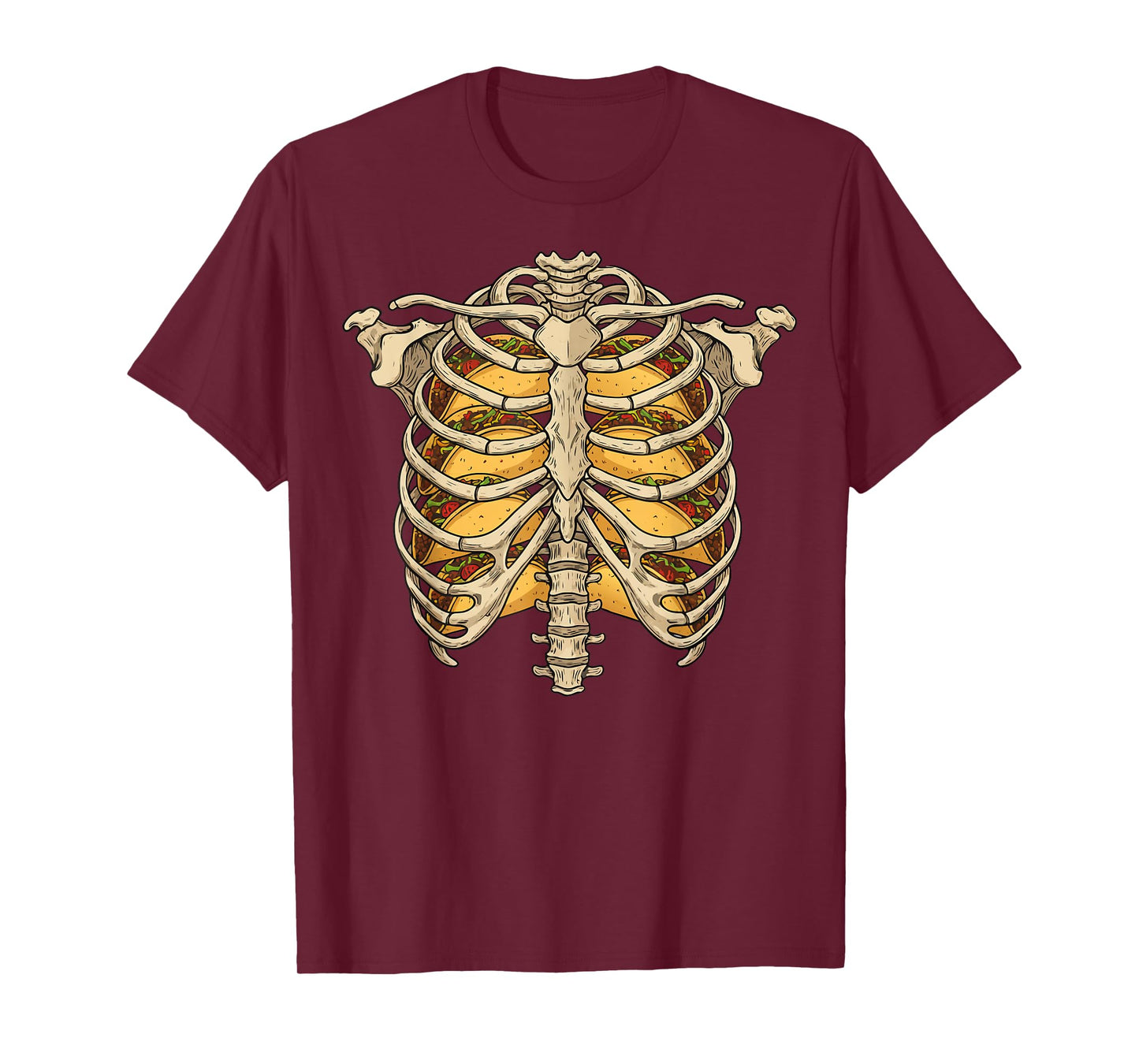 Halloween Rib Cage Skeleton with Tacos Design Funny Foodies T-Shirt