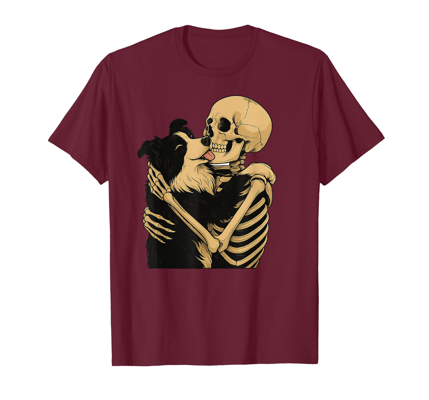 Skeleton Hugging Border Collie Dog Halloween T-Shirt