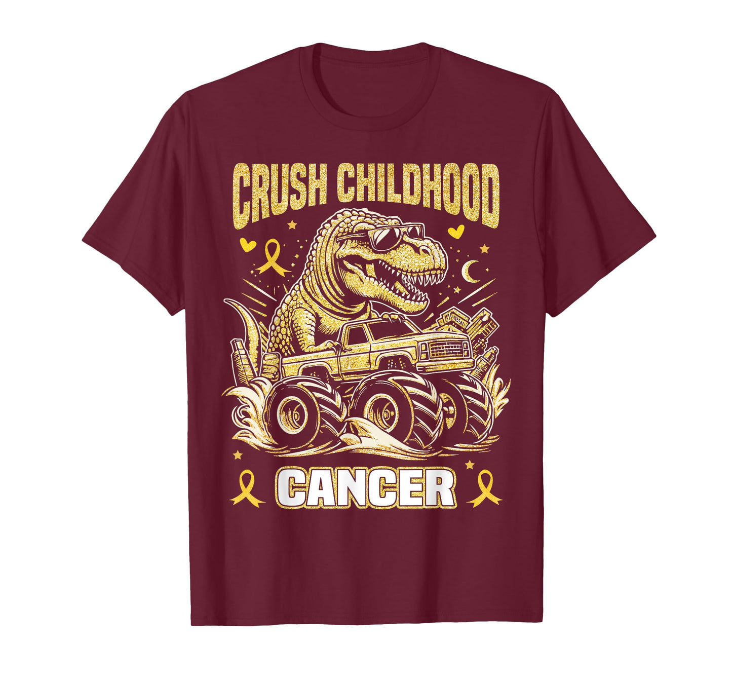 Crush Childhood Cancer Awareness Monster Truck Dinosaur T-Shirt
