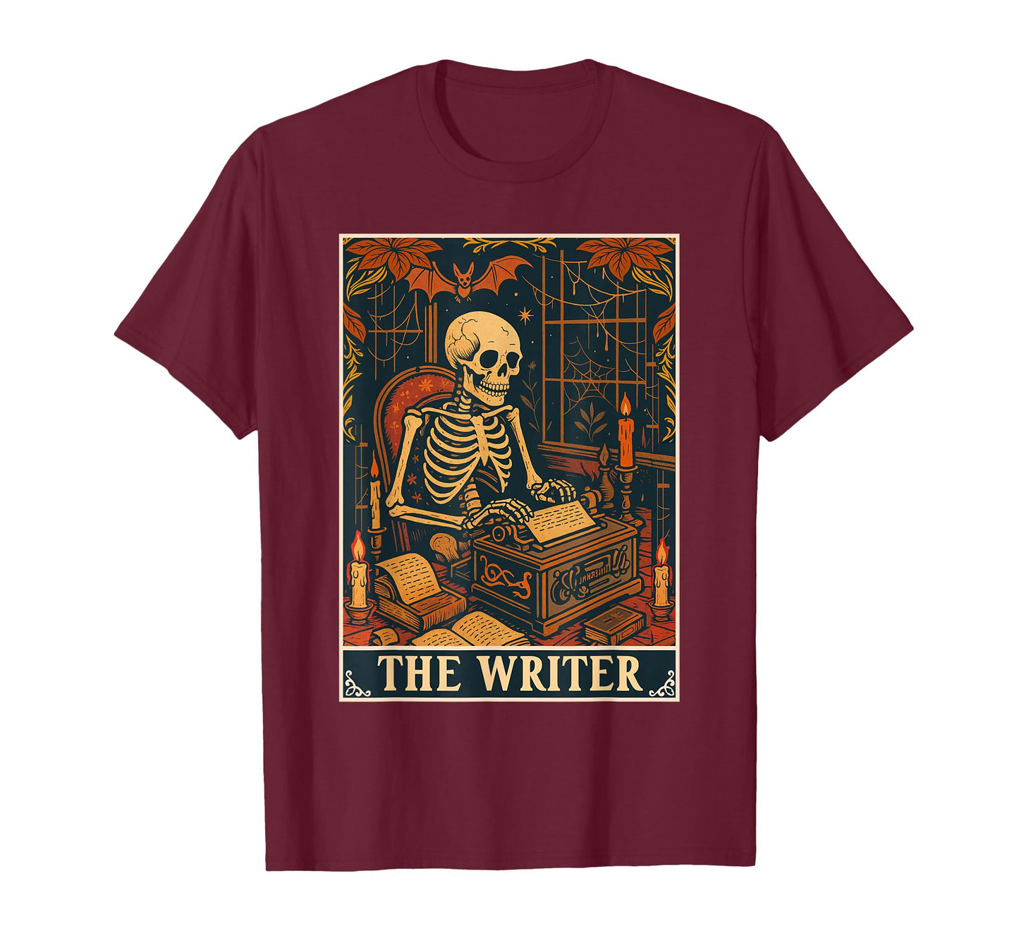 The Writer Tarot Card Skeleton Writing Poem Author Novelist T-Shirt