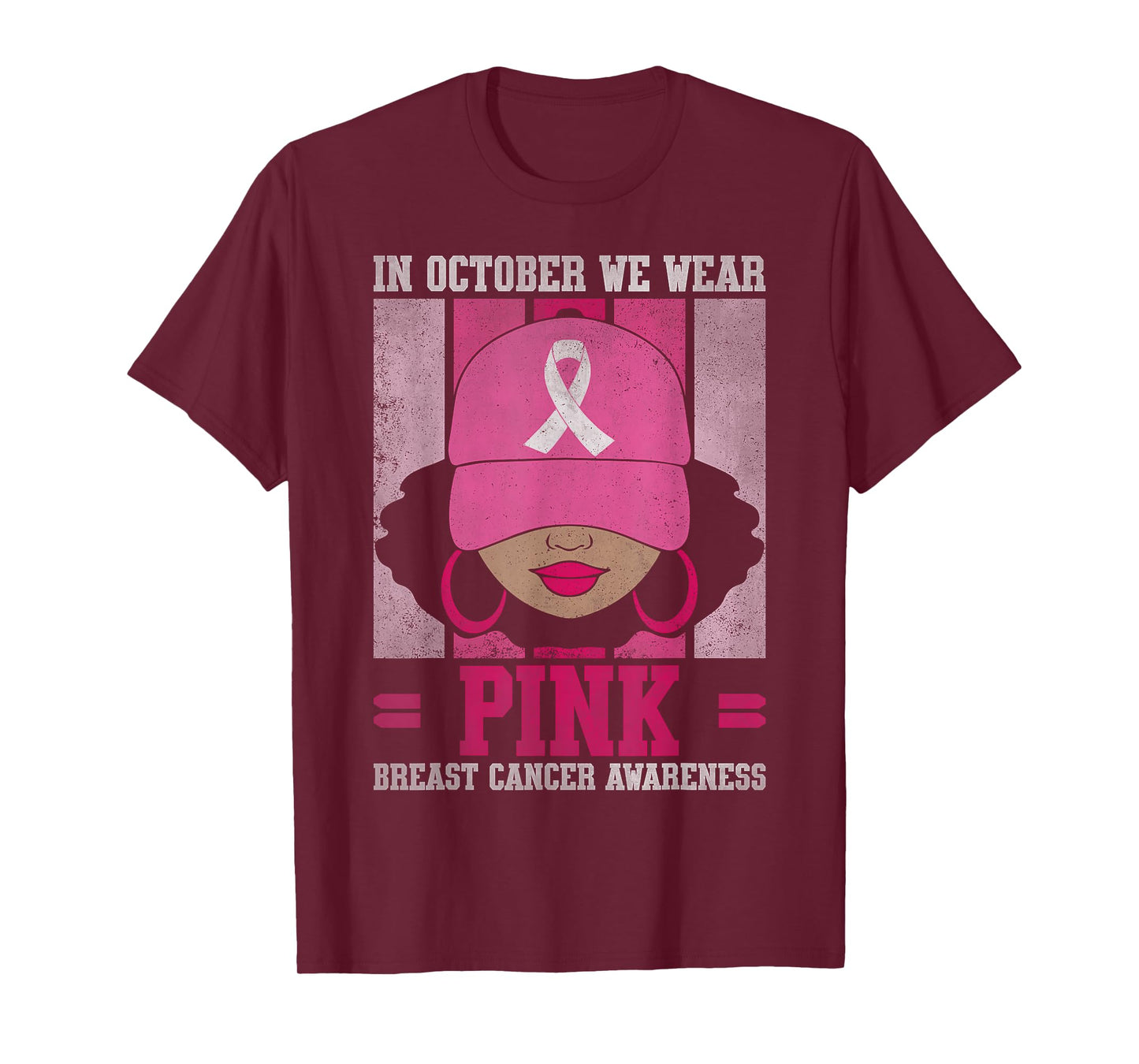 Black Woman In October We Wear Pink Breast Cancer Awareness T-Shirt