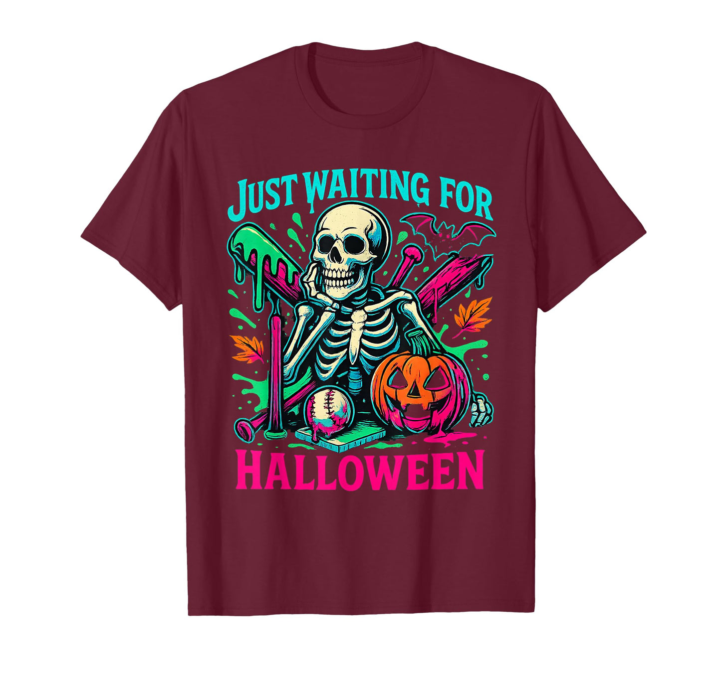 Just Waiting for Halloween Spooky Baseball Fall Apparels T-Shirt