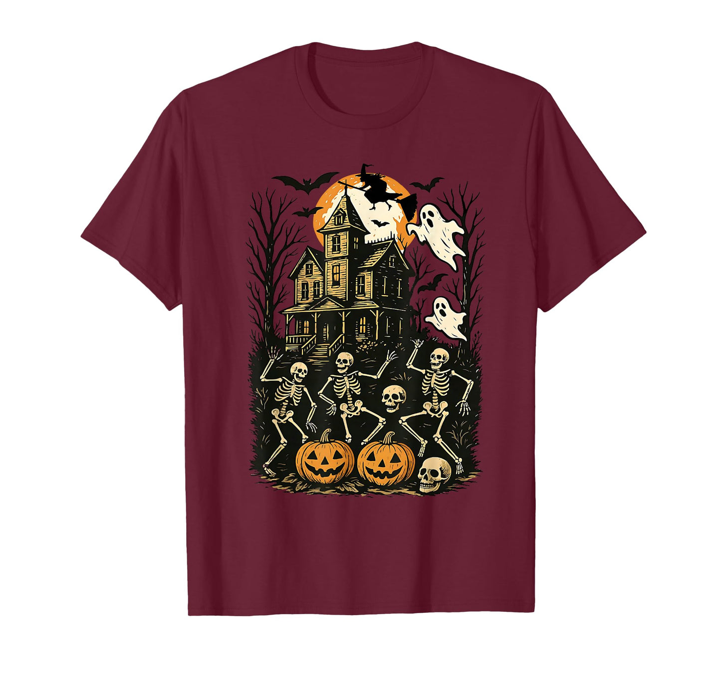 Halloween Haunted House Pumpkin Skeleton Dancing Spooky T-Shirt