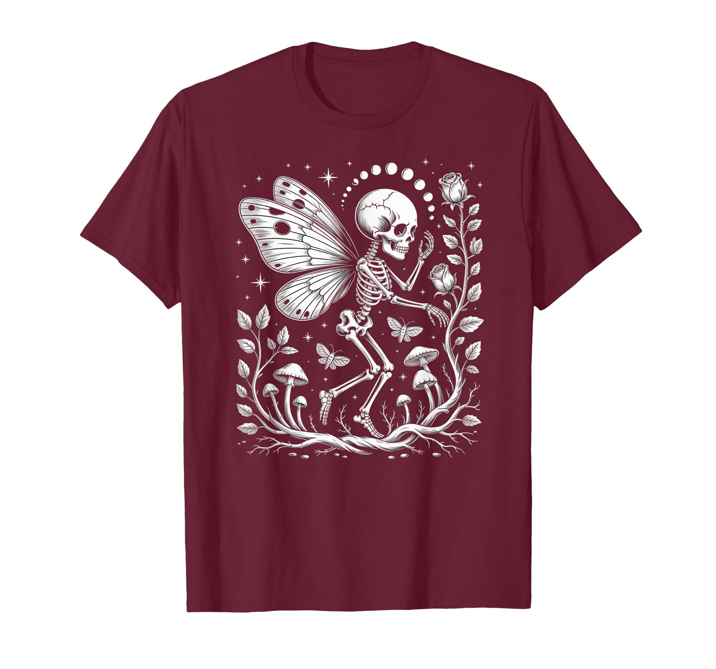 Skeleton Fairy with Roses Mushrooms and Moons T-Shirt