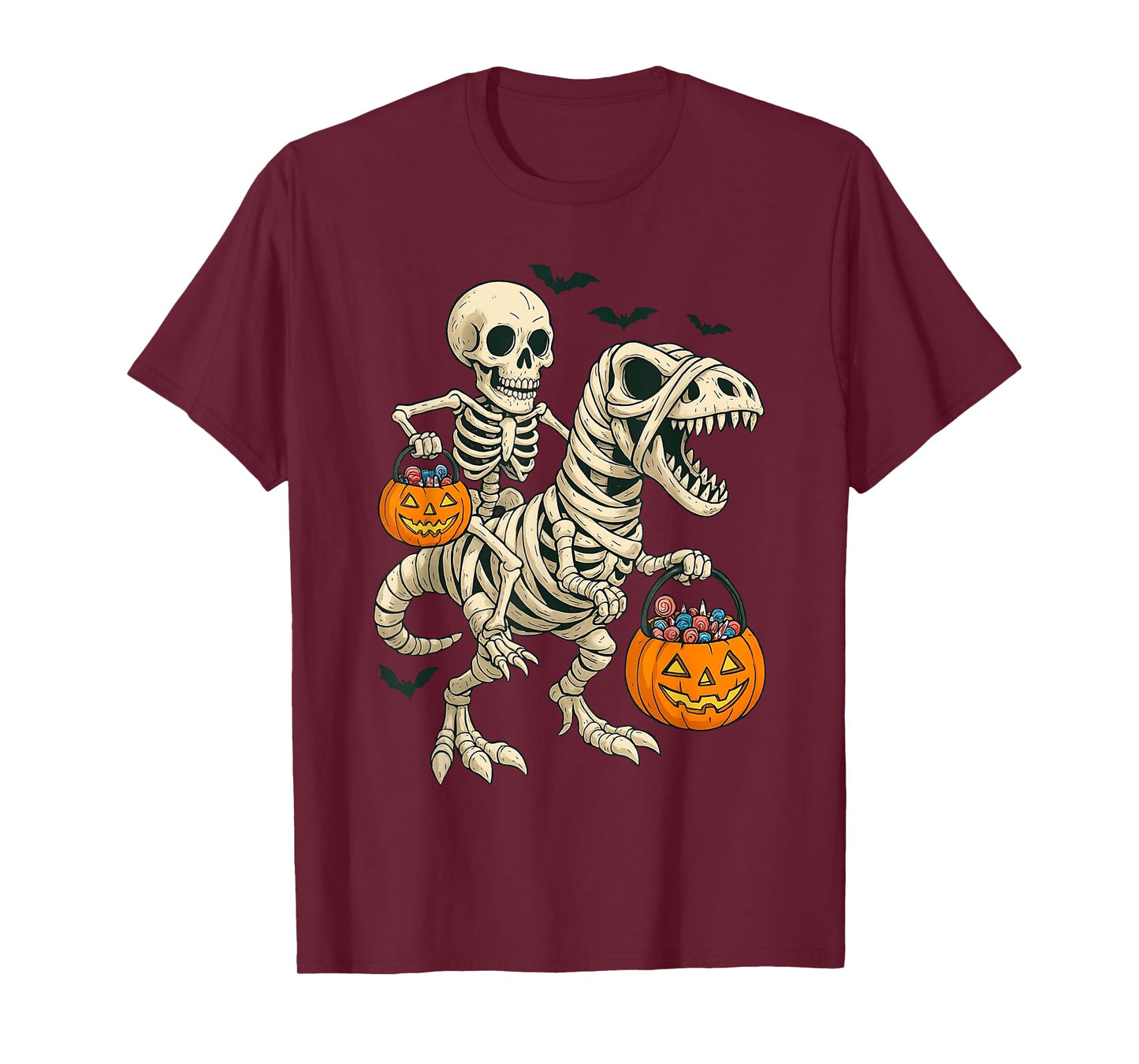 Mummy Skeleton Riding Dinosaur T Rex Kids Boys Men Halloween T-Shirt