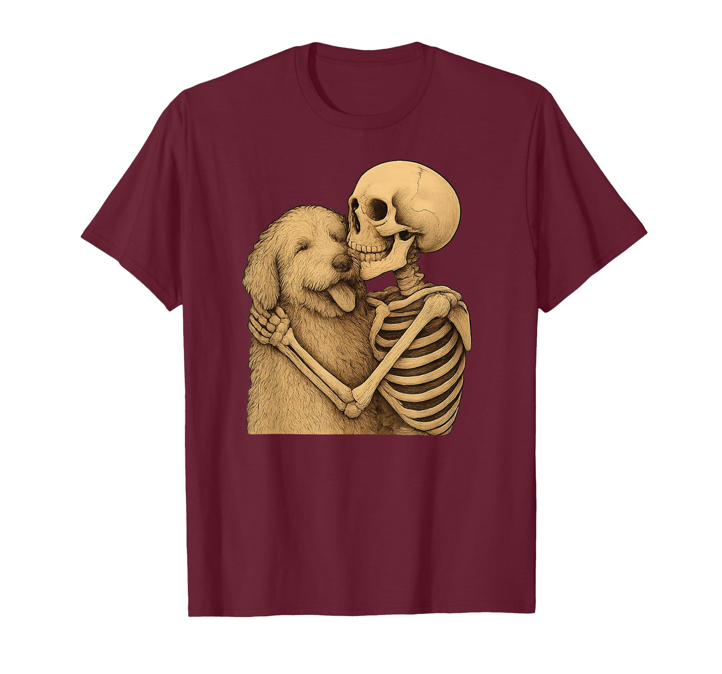 Skeleton Hugging Labradoodle Dog Halloween T-Shirt