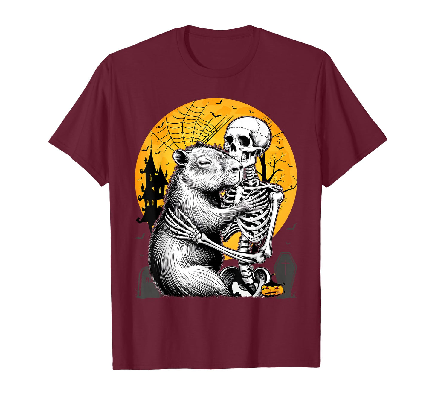 Skeleton Hugging Capybara Halloween Capy Lover Spooky Season T-Shirt