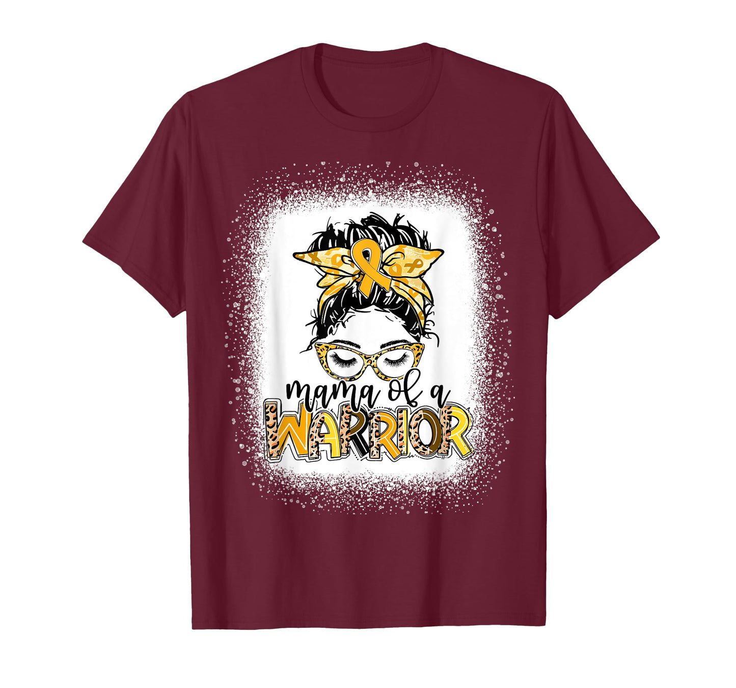 Childhood Cancer Awareness Women Messy Bun Mama of a Warrior T-Shirt