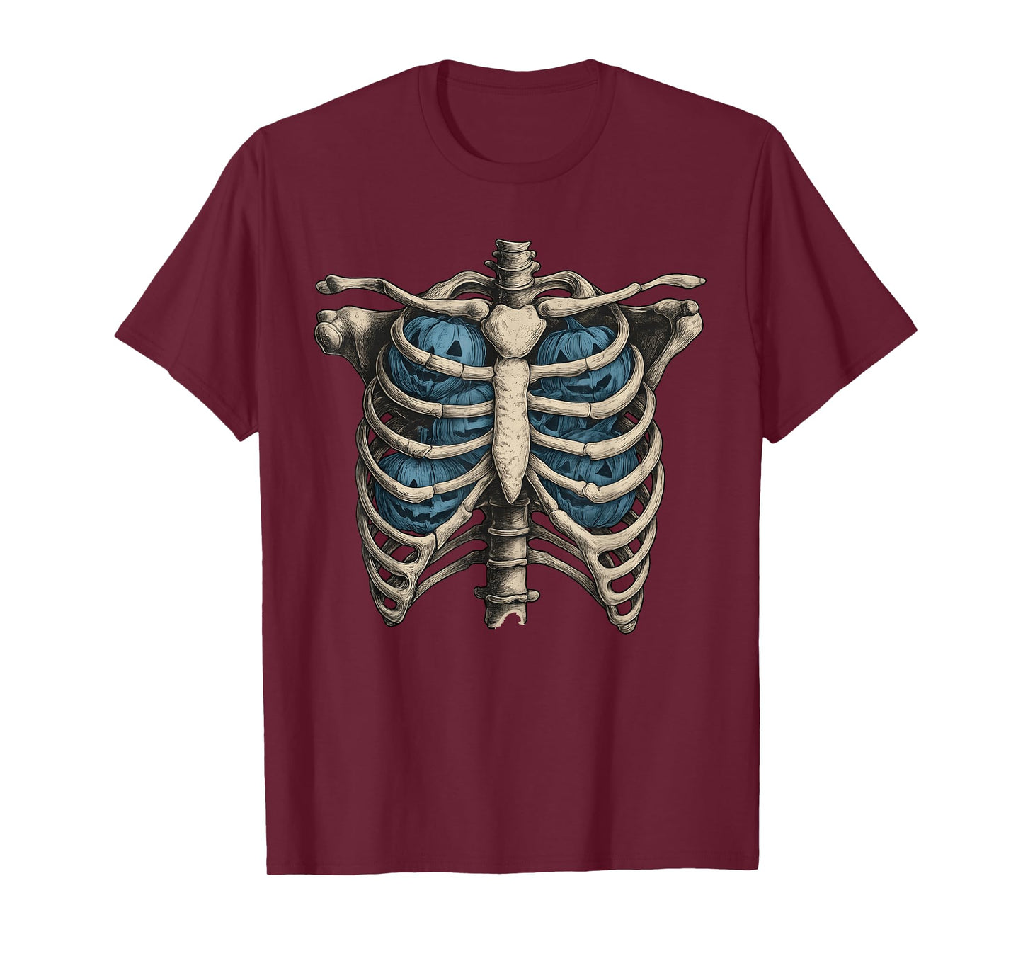 Skeleton Rib Cage Pumpkin Halloween Trendy Spooky Retro T-Shirt