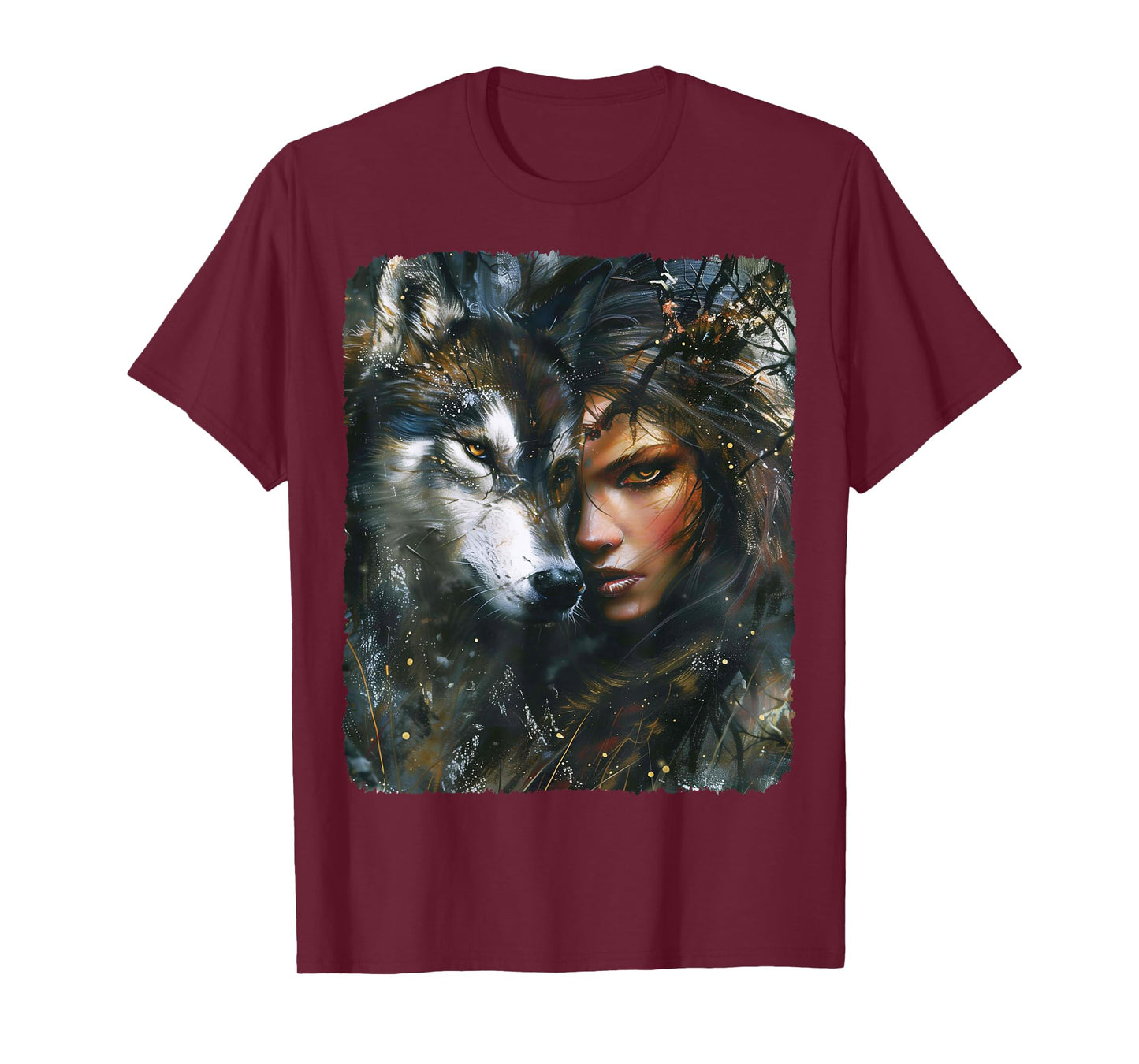 Beautiful Painting of a Woman with her Wolf T-Shirt