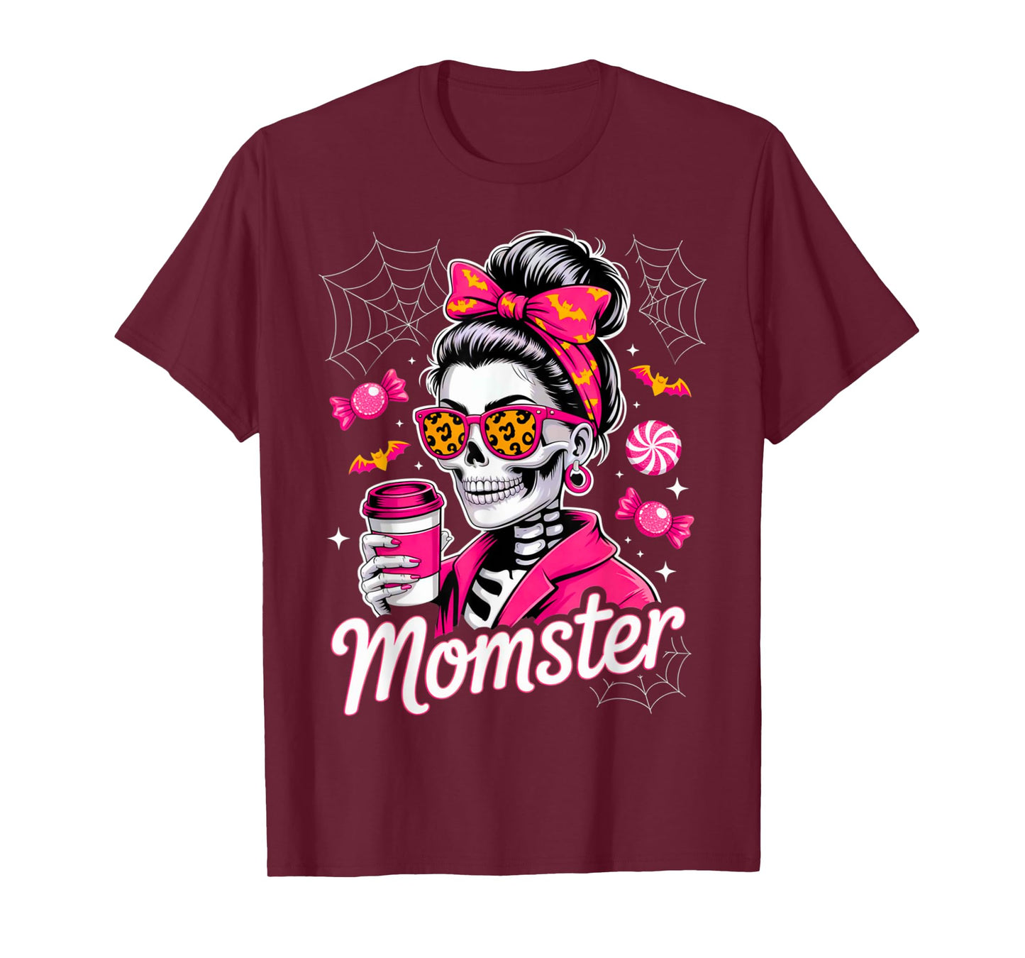 Momster Halloween Costume Skeleton Messy Bun Mother Coffee T-Shirt