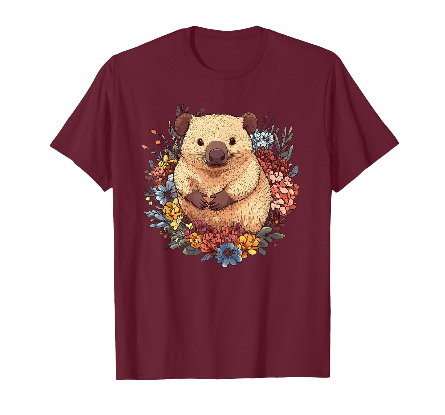 Wombat Surrounded By Colorful Flowers T-Shirt
