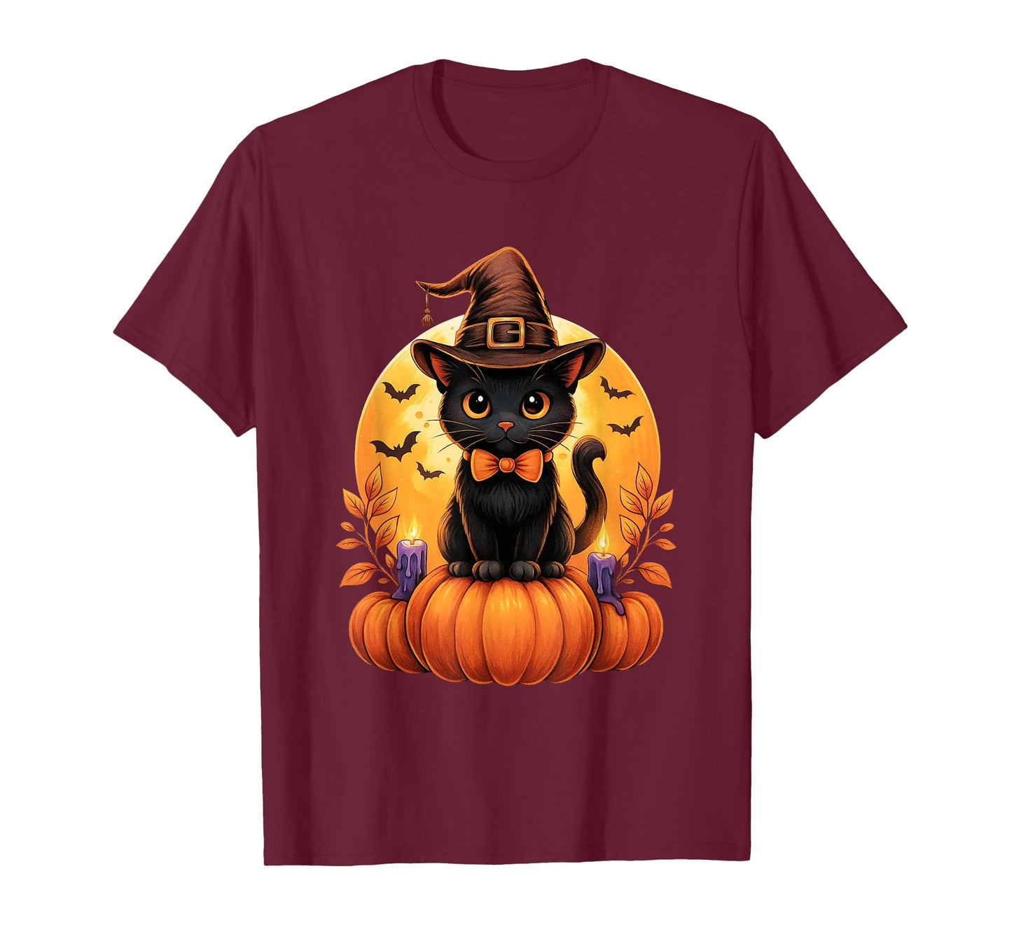Cute Black Cat Witch Pumpkin Halloween Costume Fall Autumn T-Shirt