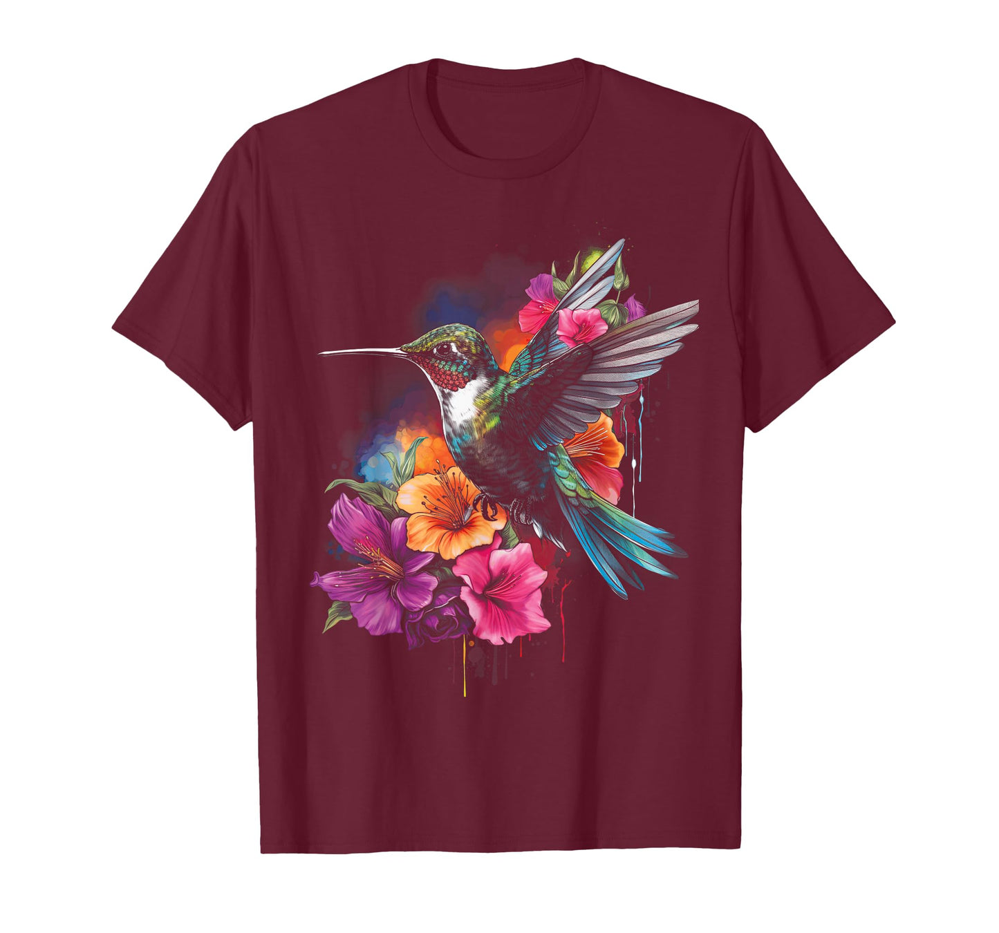 Hummingbird Floral Bird Artwork T-Shirt