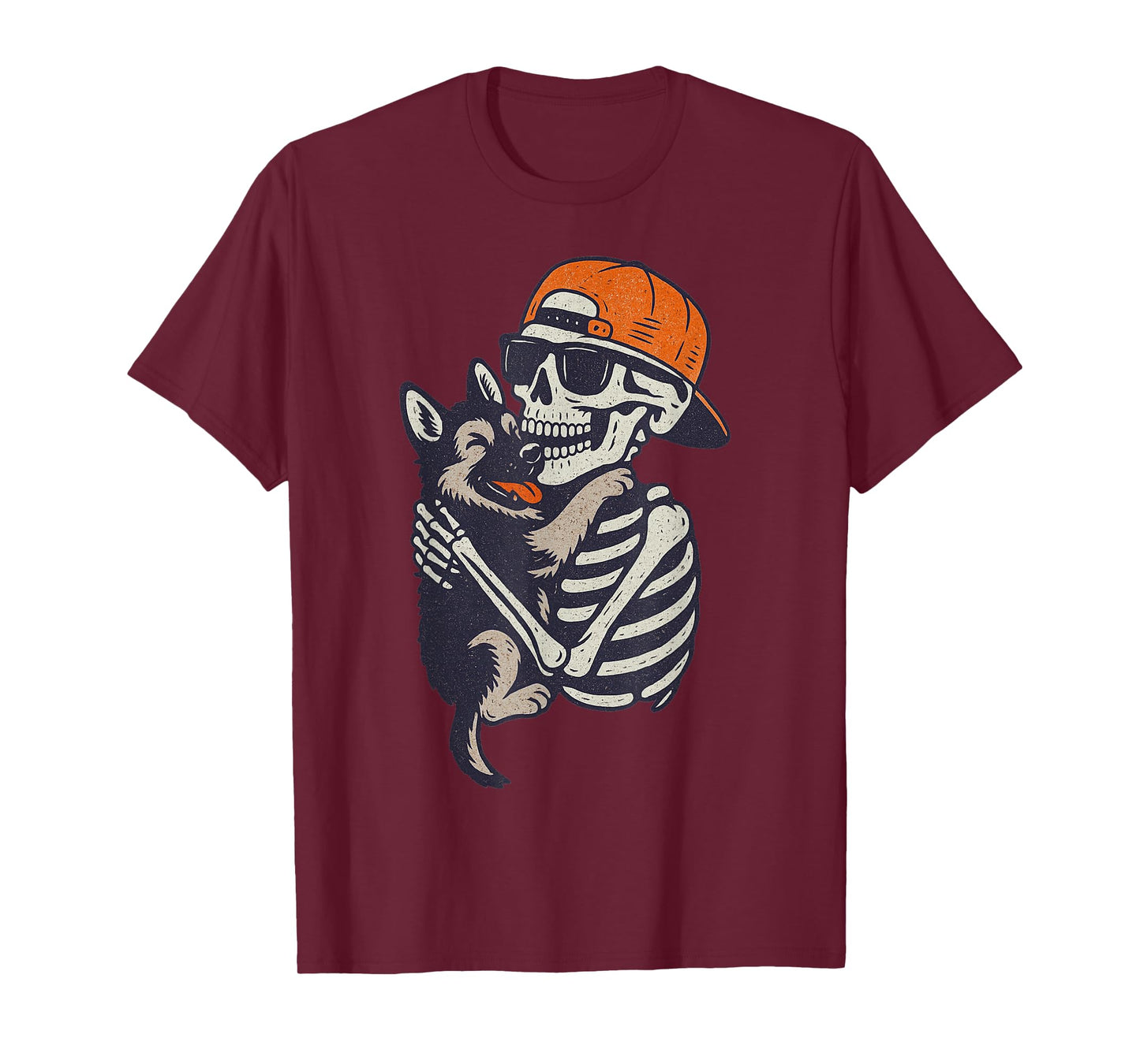 Skeleton Hugging German Shepherd Dog Halloween Funny Spooky T-Shirt