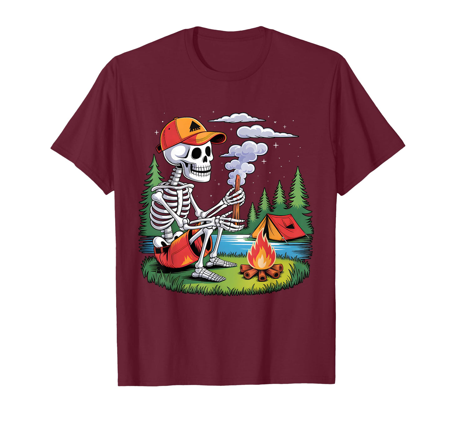 Skeleton Camping Halloween Costume Funny Camping Boys Kids T-Shirt