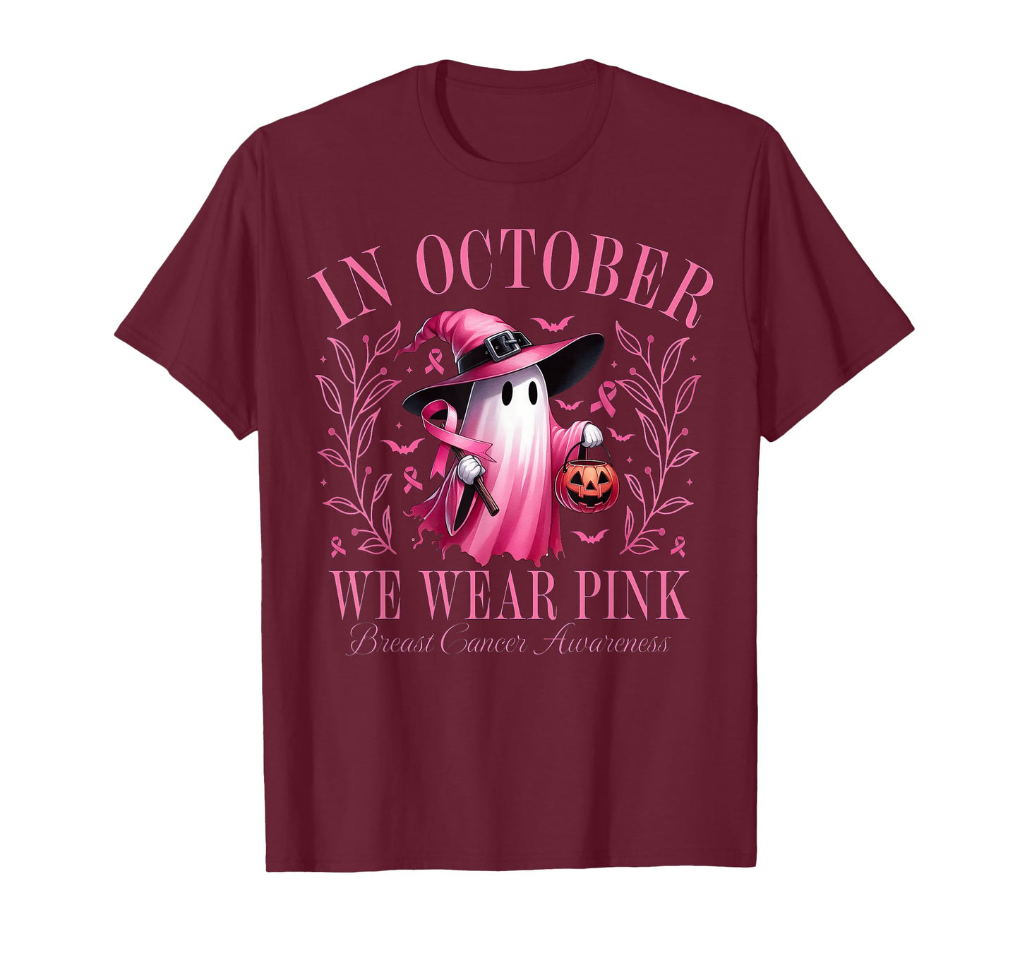 Halloween Pink Ghost In October We Wear Pink Breast Cancer T-Shirt