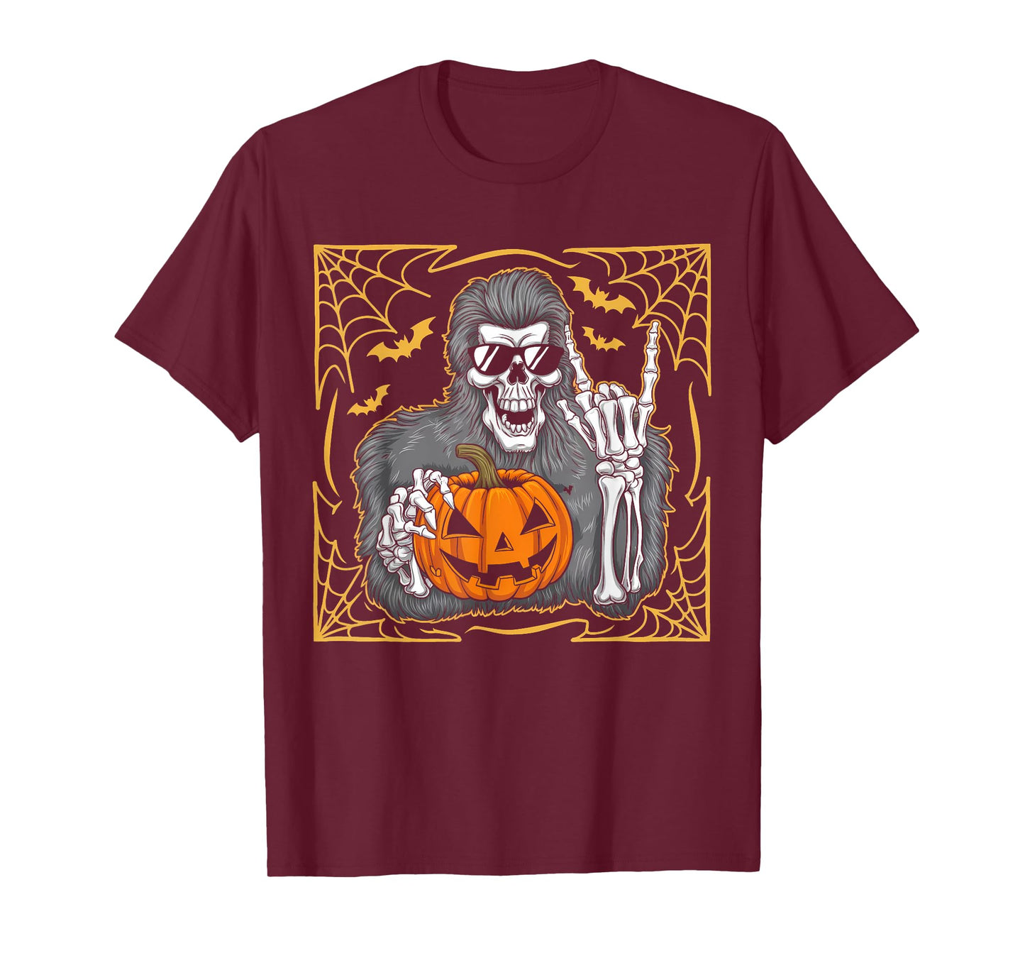 Funny Spooky Bigfoot Jack O Lantern Skeleton Halloween Boys T-Shirt
