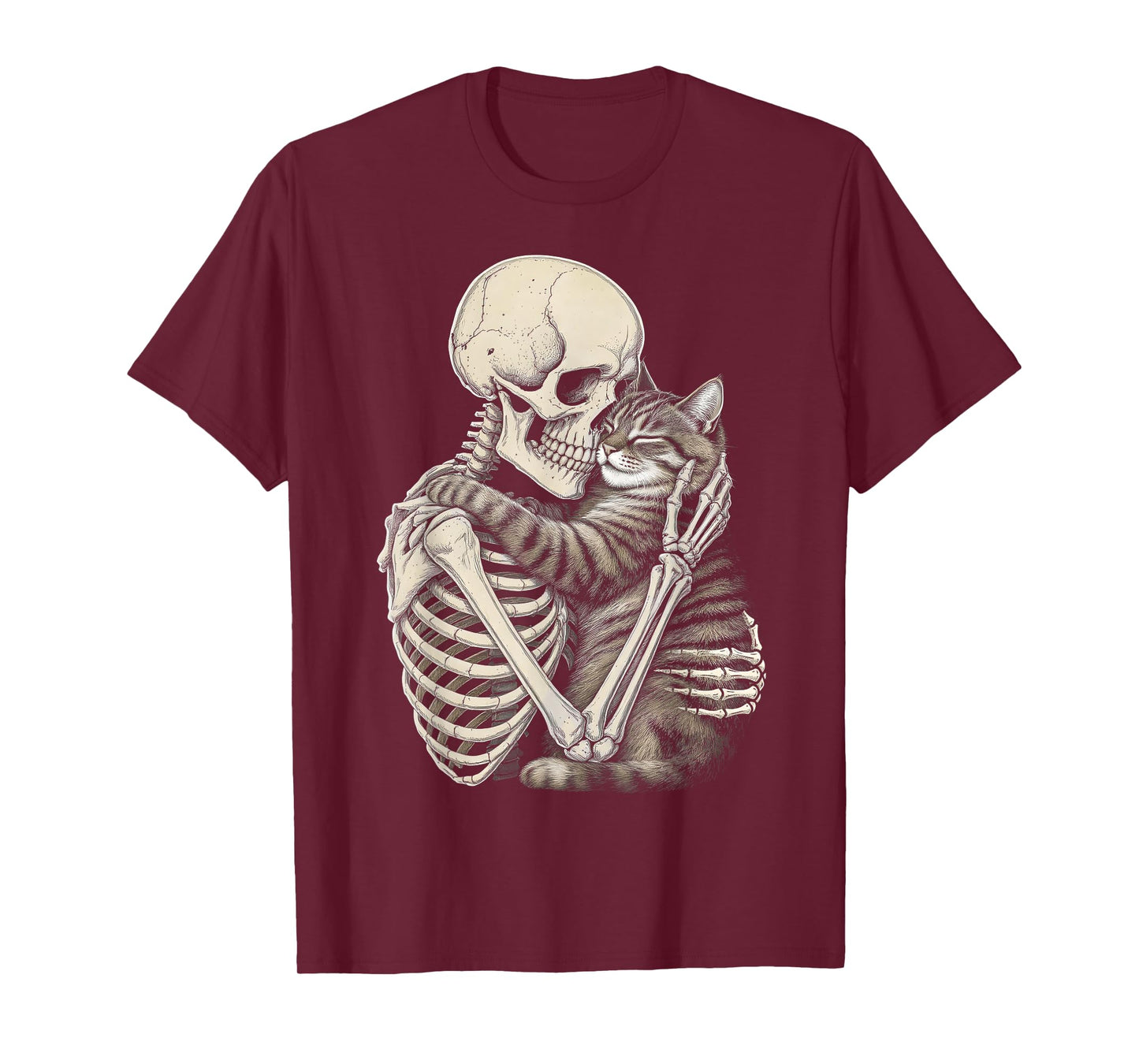 Skeleton Hugging Cat Halloween Cats Lover T-Shirt