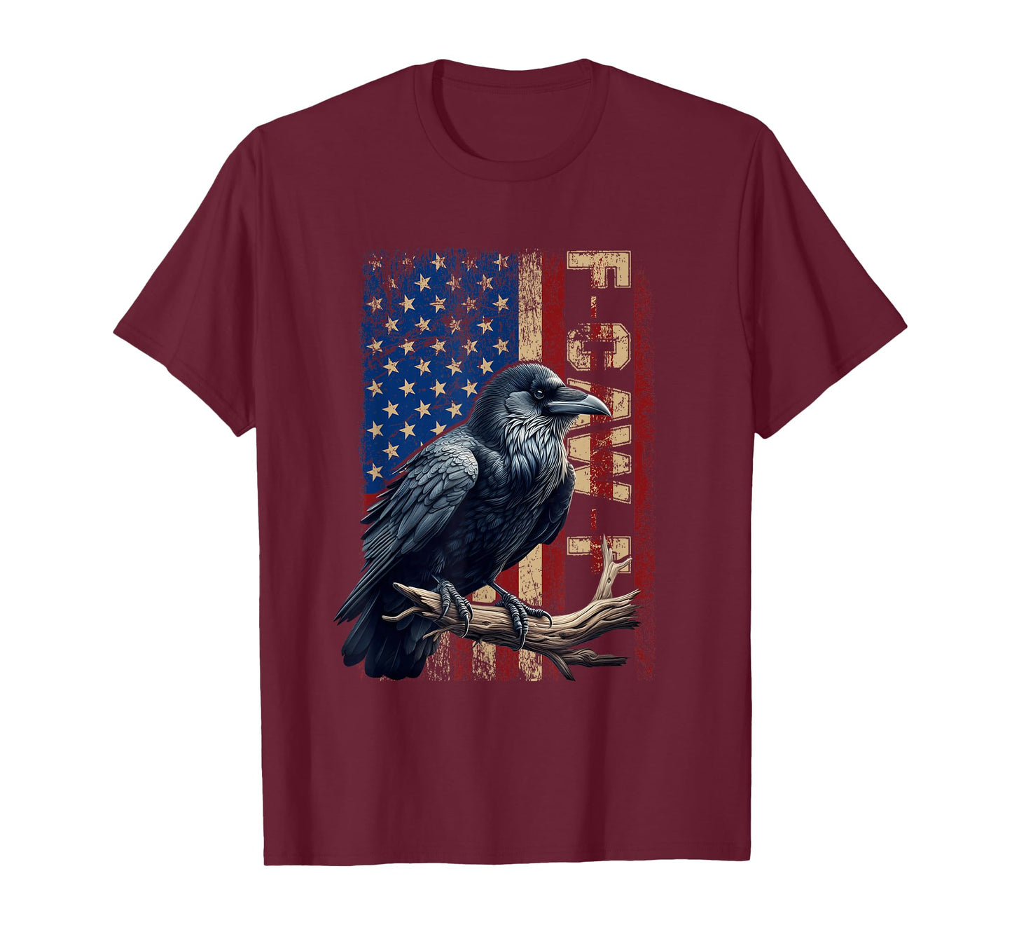 F-Caw-F Black Crow Black Bird Retro American Flag Play Word T-Shirt