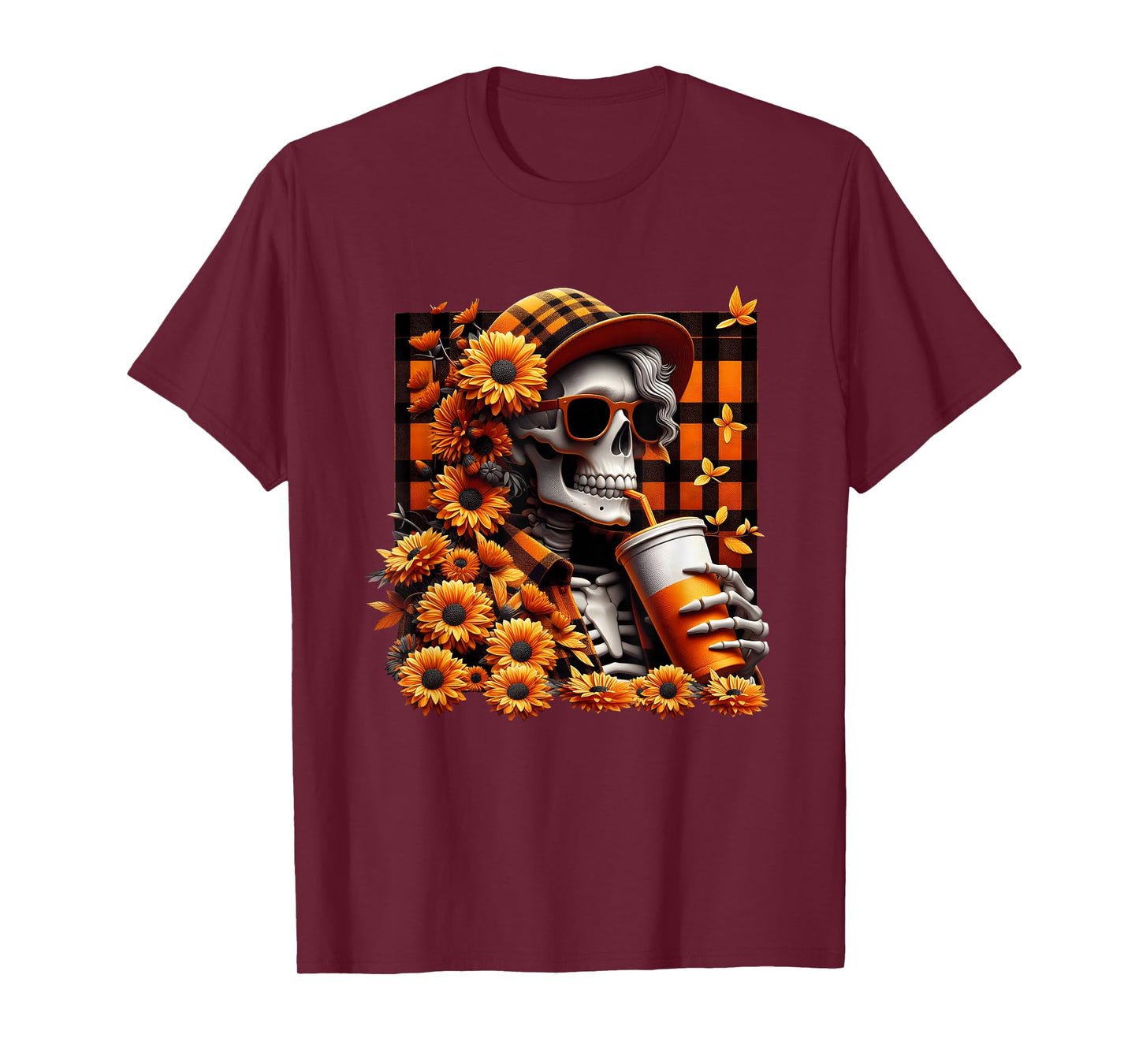 Fall Skeleton with Sunflowers Retro Halloween Autumn Vibes T-Shirt