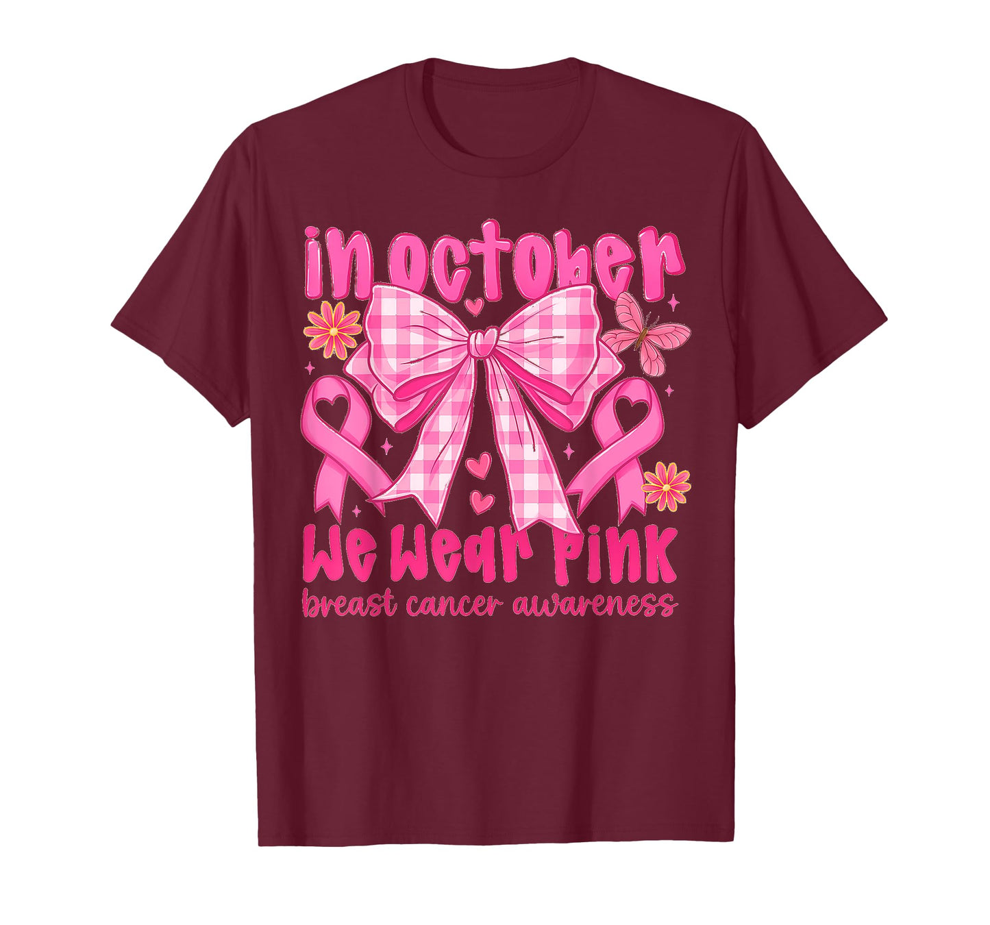 Coquette Bow in October We Wear Pink Breast Cancer Awareness T-Shirt