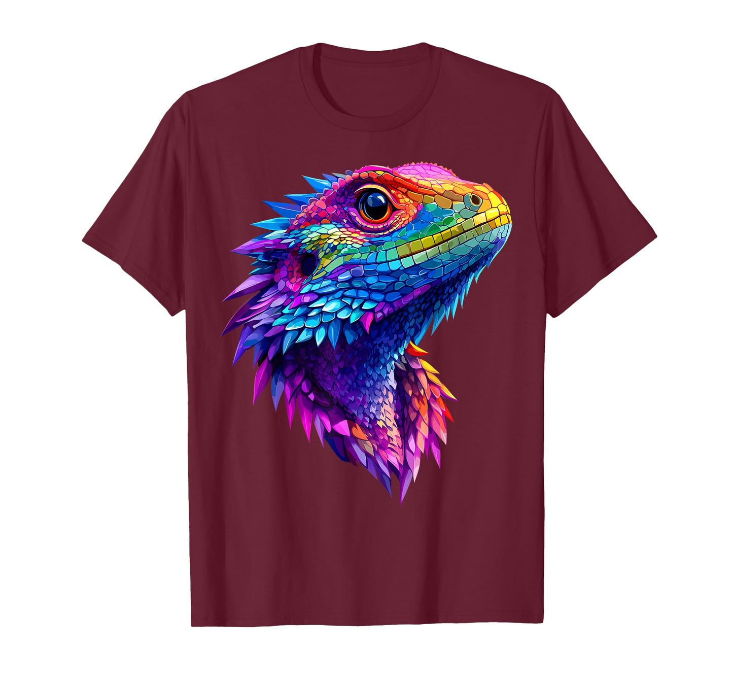 Colorful Bearded Dragon Face Reptile Animal Lover Black T-Shirt