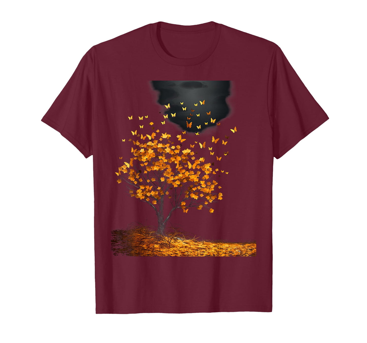 Fall Autumn falling leaves with Tree and Butterfly T-Shirt