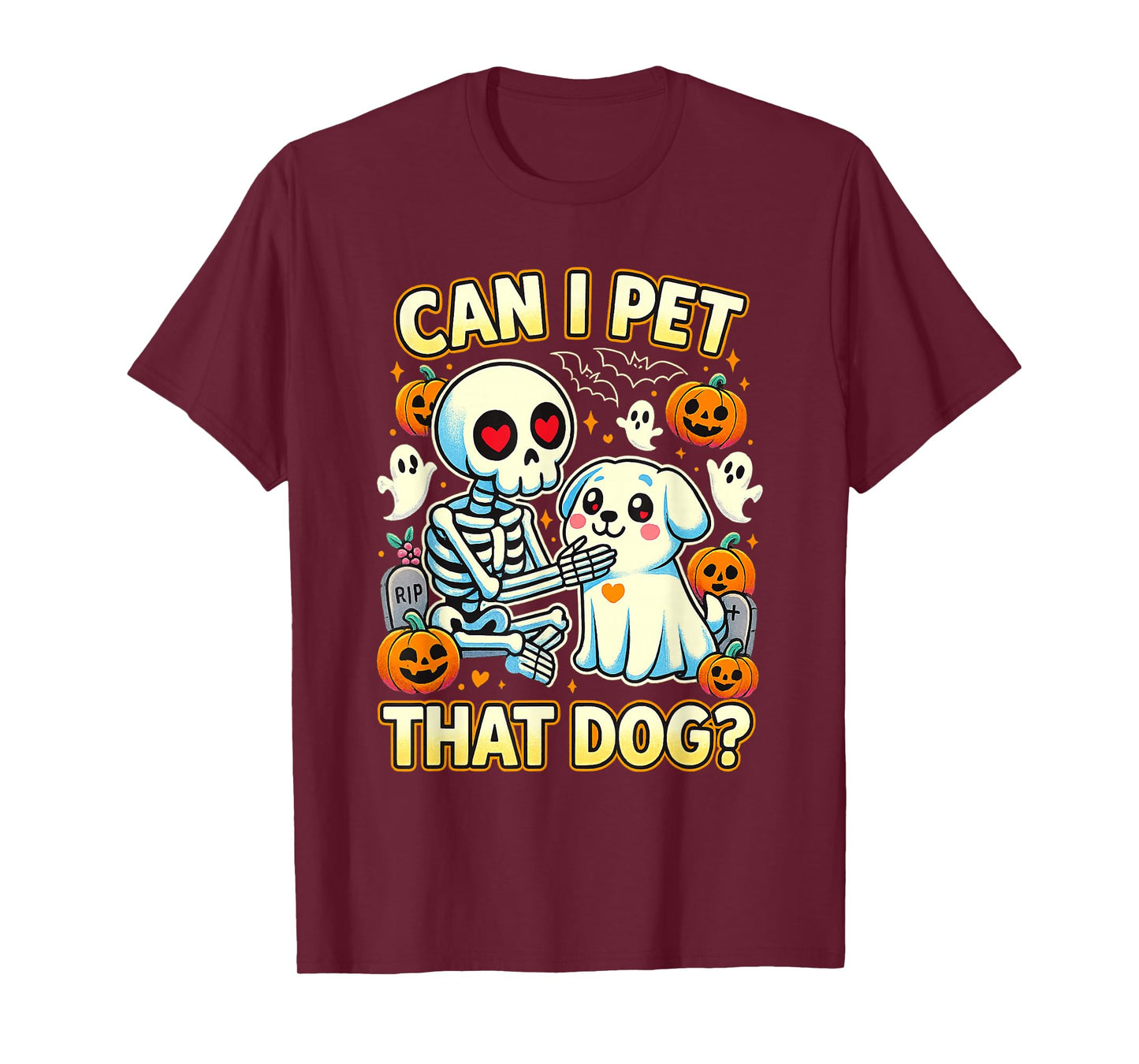 Halloween Skeleton Funny Can I Pet That Dog T-Shirt