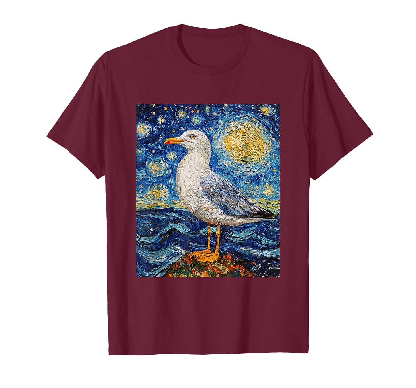 Gull Seagull Bird Graphic - Van Gogh Style - Starry Night T-Shirt