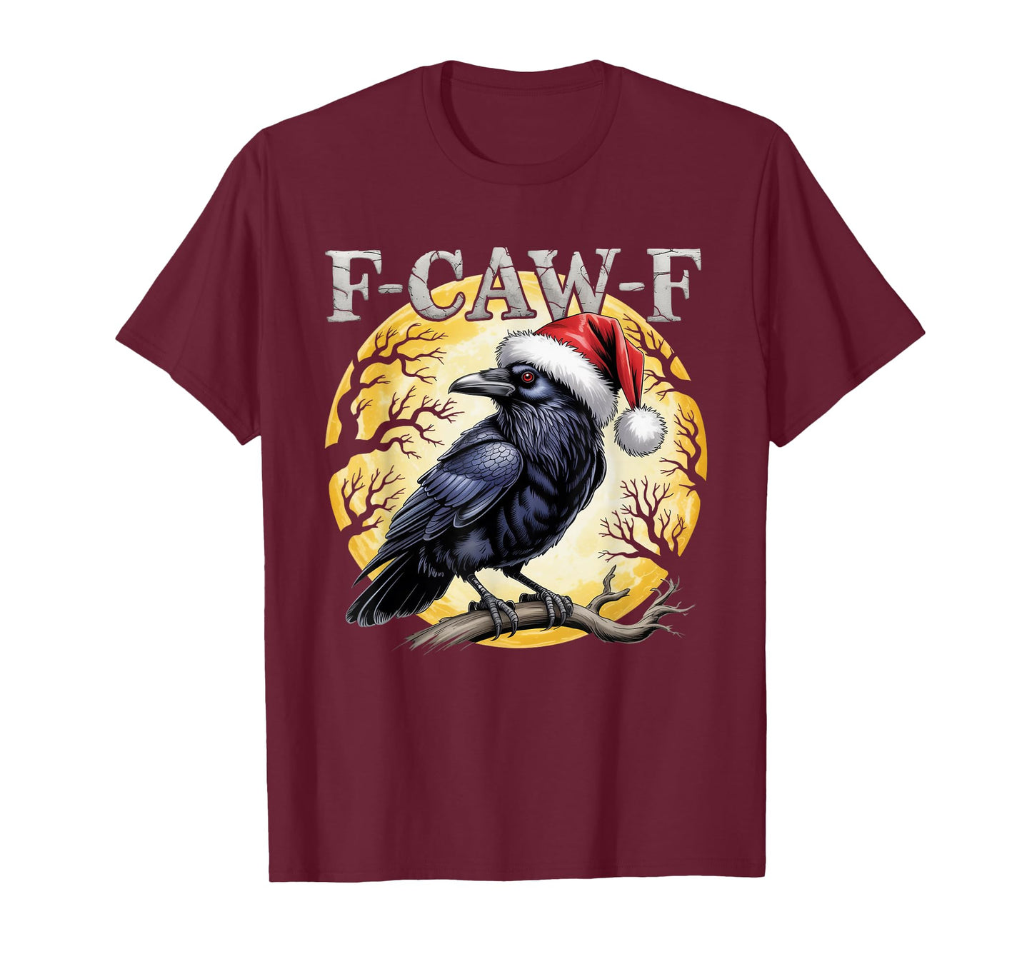 Crow F-CAW-F Black Bird Gothic Christmas Lights Santa Hat T-Shirt