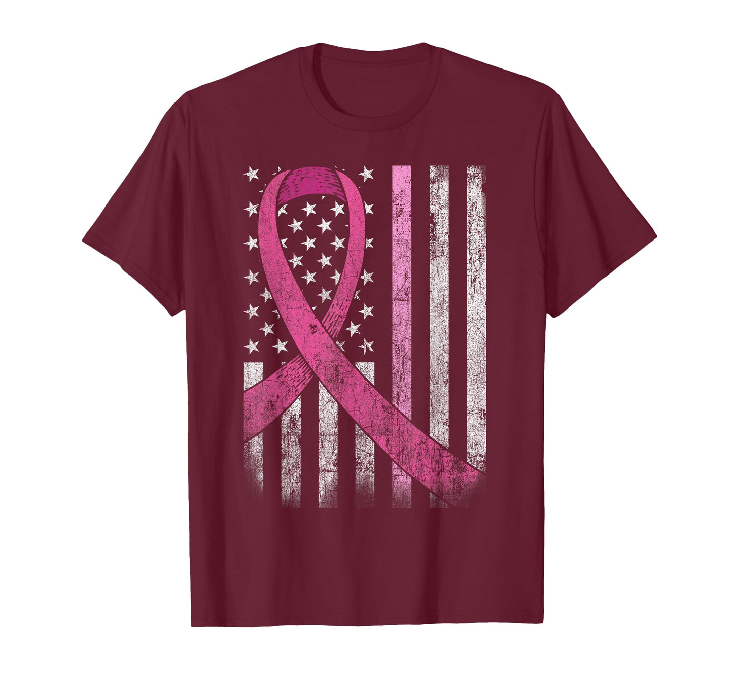 Breast Cancer Awareness American Flag Pink Ribbon T-Shirt
