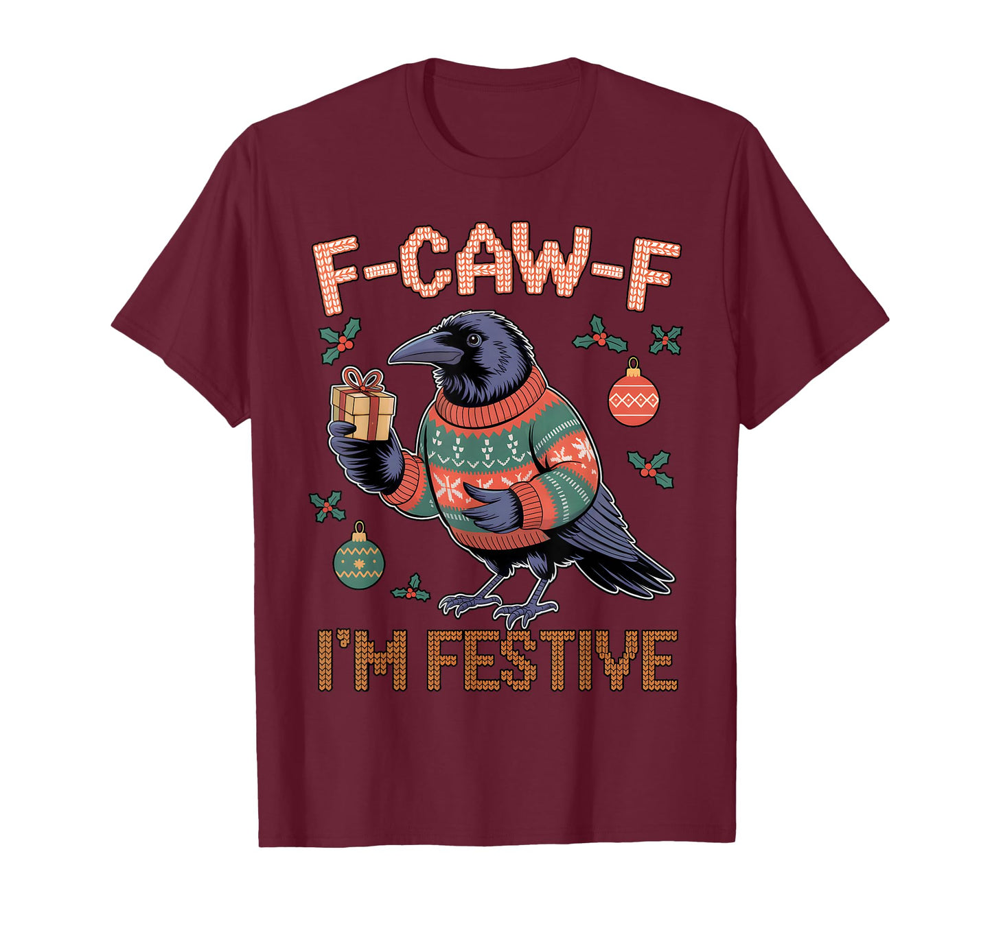 Black Crow F-Caw-F Funny Retro Christmas Lights Santa hat T-Shirt