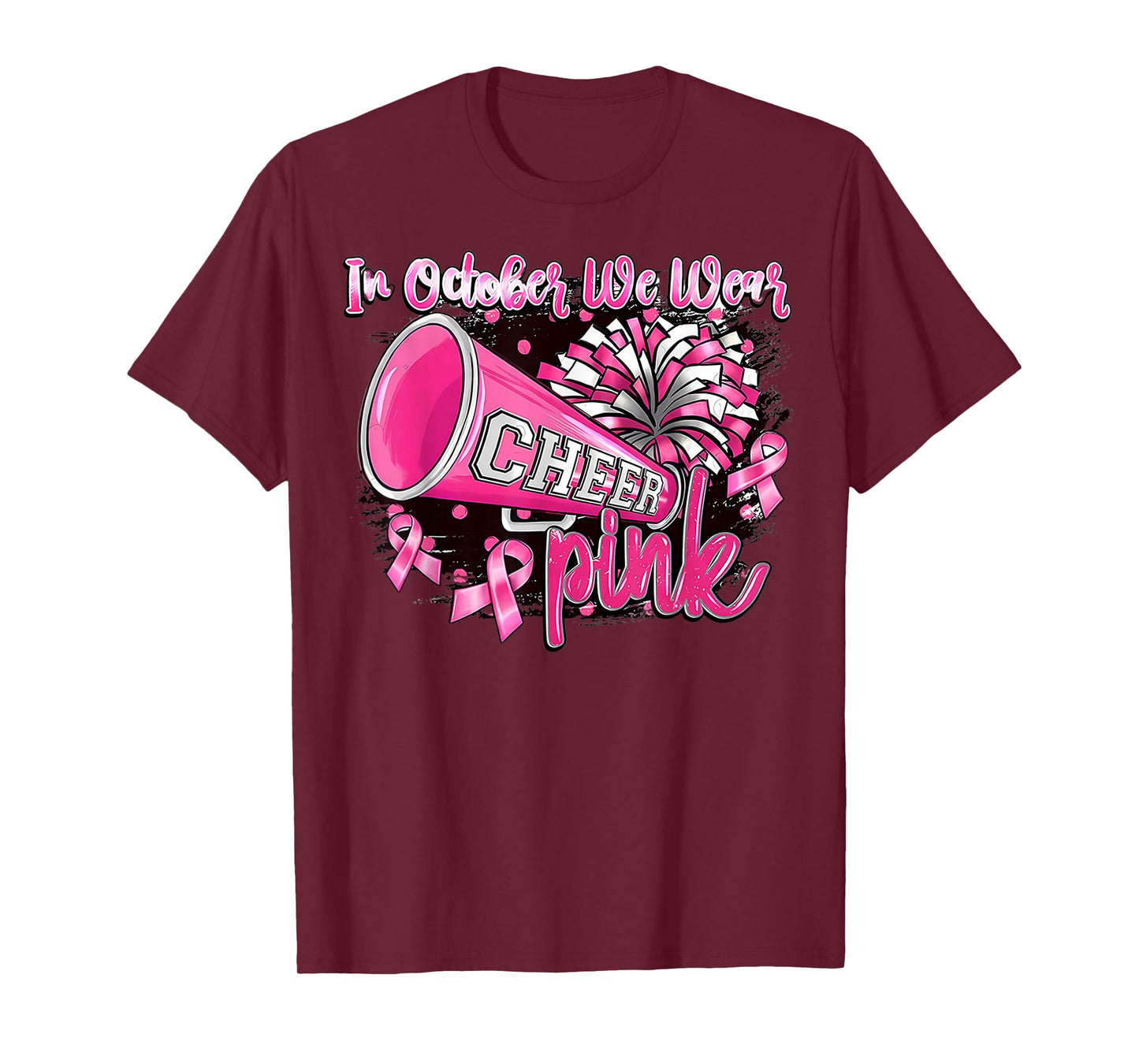 In October We Wear Pink With Cheer Breast Cancer Cheerleader T-Shirt