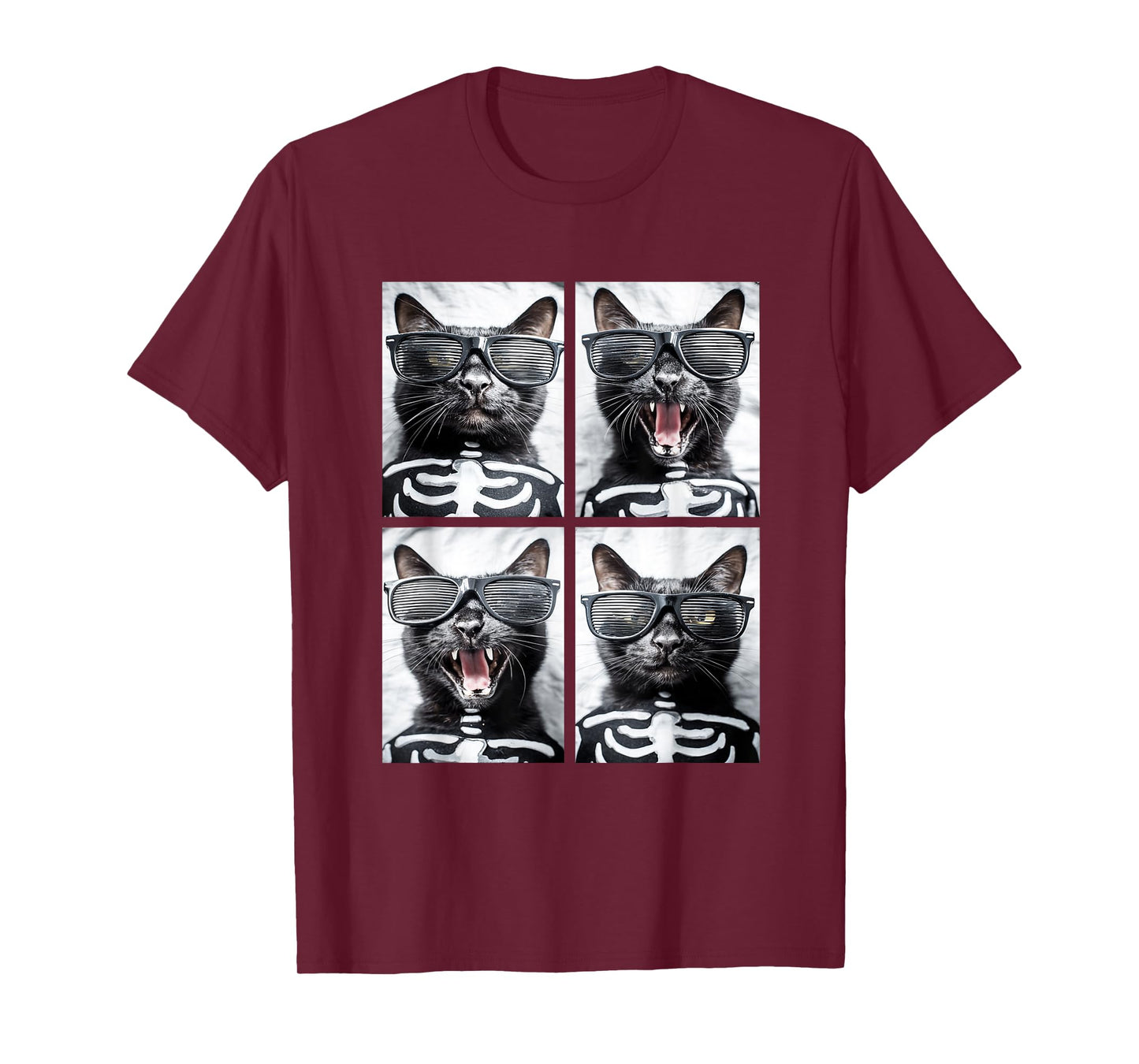 Black Cats with Sunglasses Skeleton Costume Funny Halloween T-Shirt