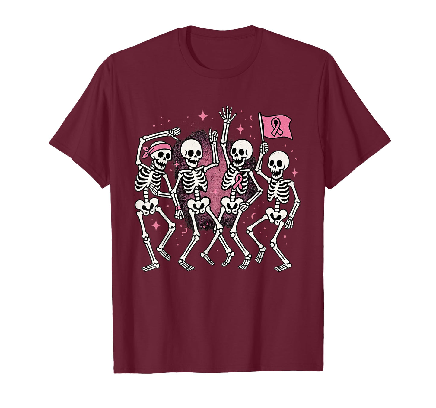 Pink Ribbon Breast Cancer Awareness Skeleton Women Men Kids T-Shirt