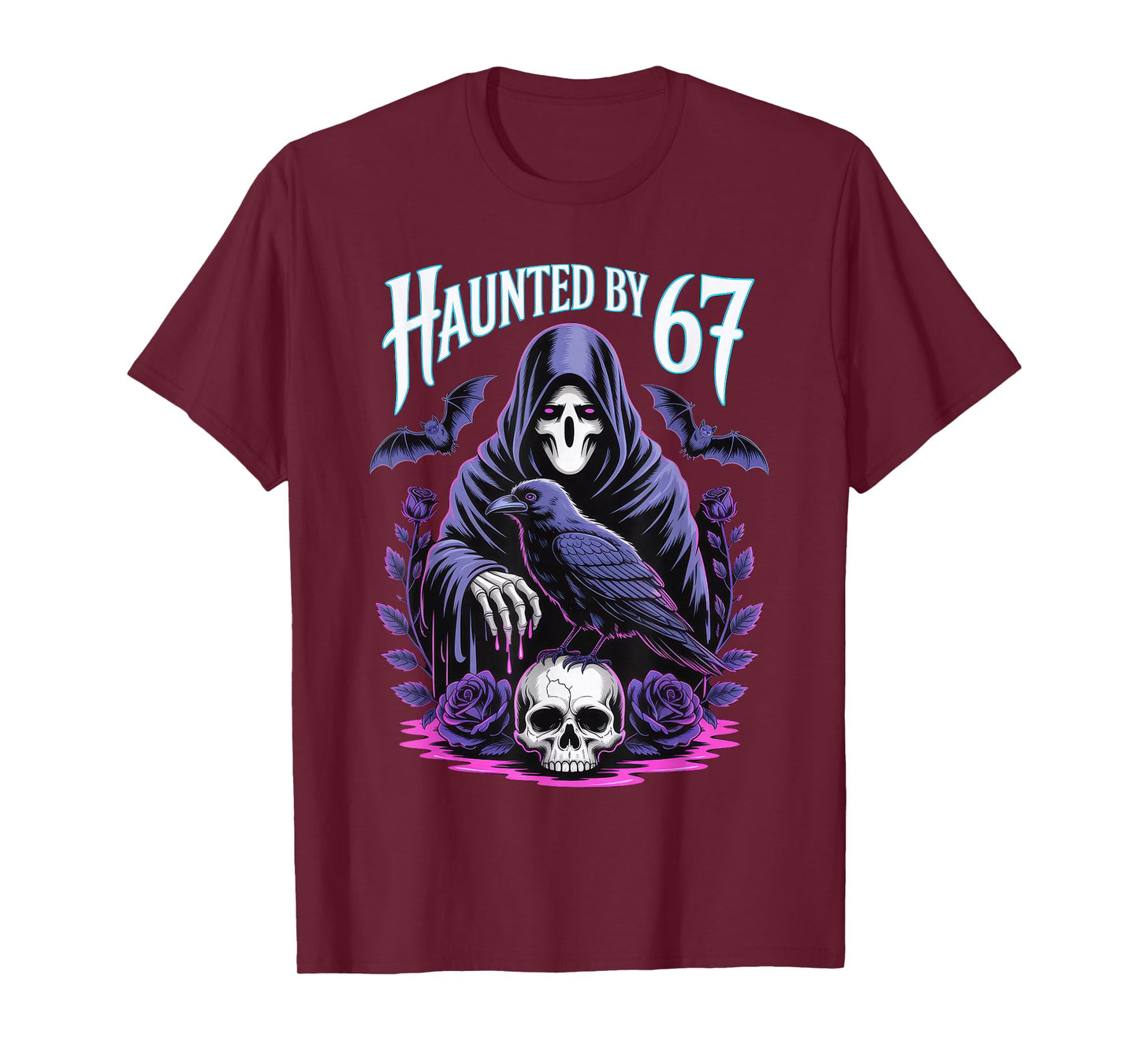 Haunted by Six Seven Ghost Reaper Gothic Horror Halloween T-Shirt