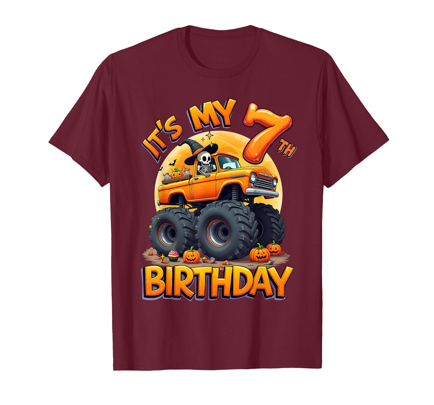 Kids It's My 7th Birthday Boy Halloween Monster Truck T-Shirt
