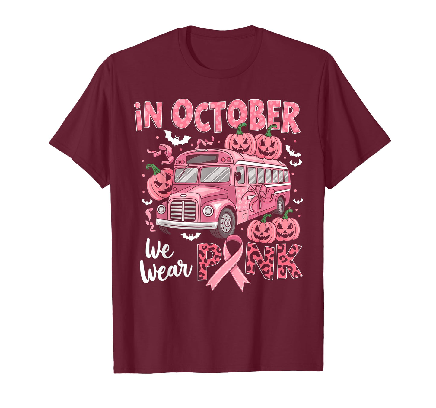 Breast Cancer Awareness School Bus Driver Pink Ribbon T-Shirt