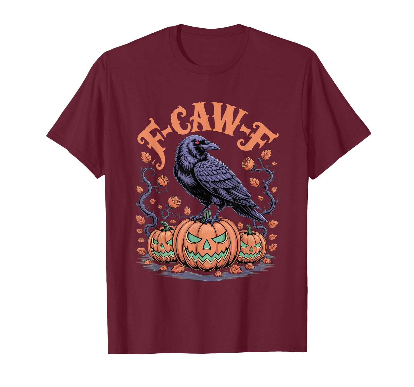 F CAW F Crow Spooky Bird Raven Fall Vibe Scary Pumpkin Night T-Shirt
